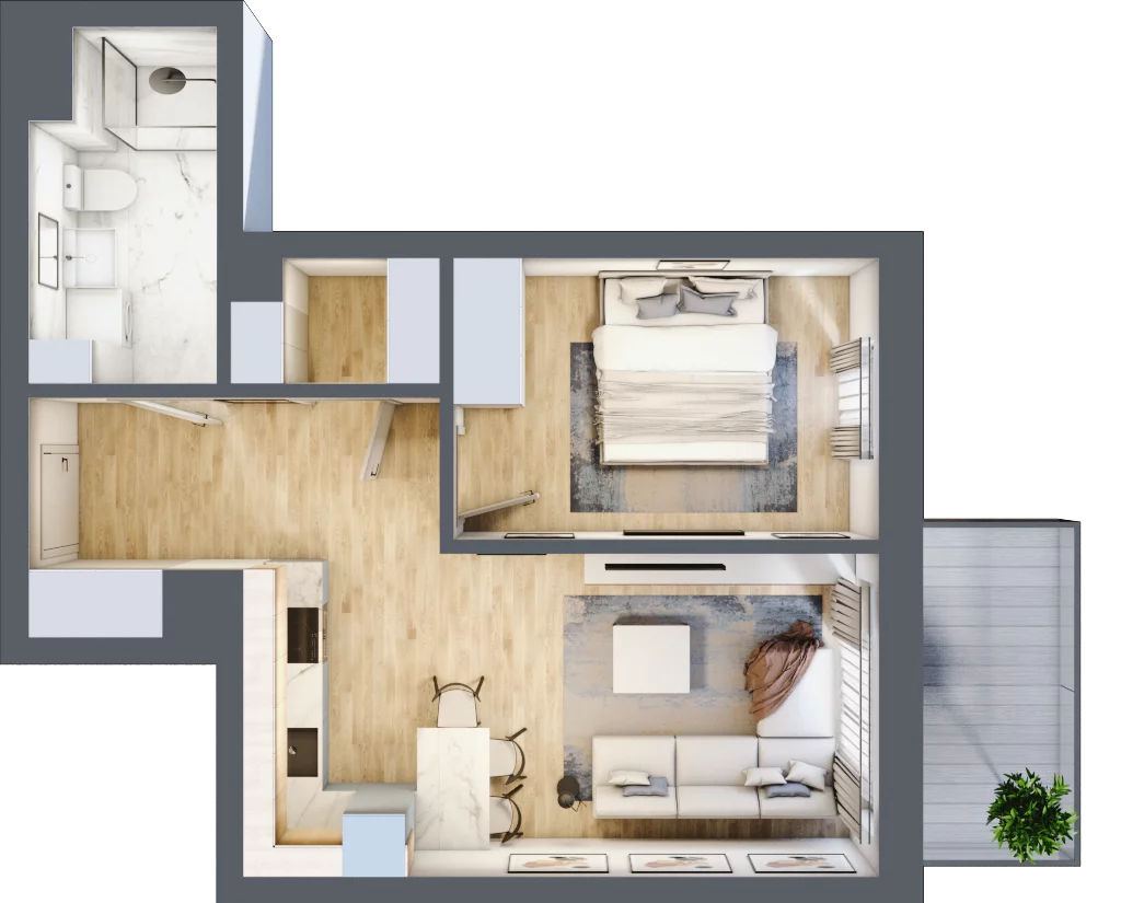2 pokoje, mieszkanie 44,95 m², piętro 1, oferta nr B1.02, Osiedle Kwiatowe, Mysłowice, ul. Kwiatowa