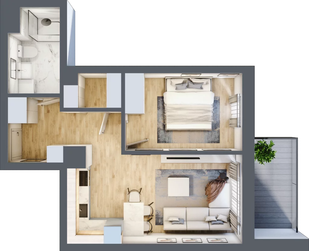 2 pokoje, mieszkanie 43,92 m², piętro 1, oferta nr B1.03, Osiedle Kwiatowe, Mysłowice, ul. Kwiatowa