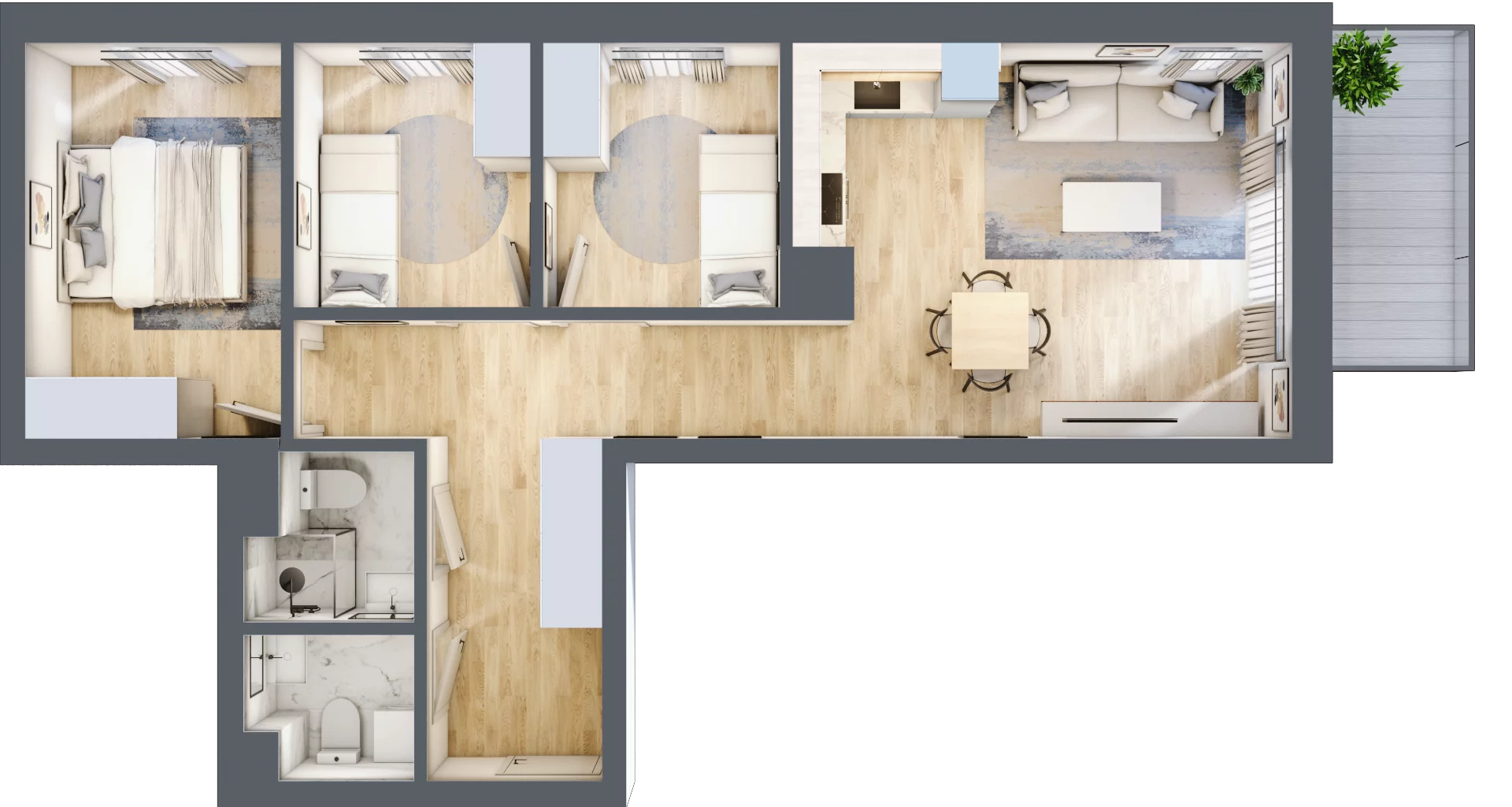 4 pokoje, mieszkanie 65,73 m², piętro 1, oferta nr B1.05, Osiedle Kwiatowe, Mysłowice, ul. Kwiatowa