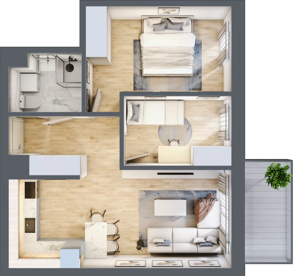 3 pokoje, mieszkanie 51,63 m², piętro 1, oferta nr B1.07, Osiedle Kwiatowe, Mysłowice, ul. Kwiatowa