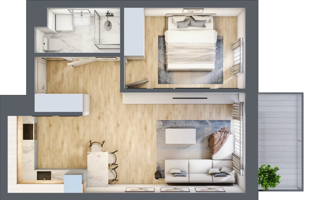 2 pokoje, mieszkanie 44,05 m², piętro 1, oferta nr B1.08, Osiedle Kwiatowe, Mysłowice, ul. Kwiatowa