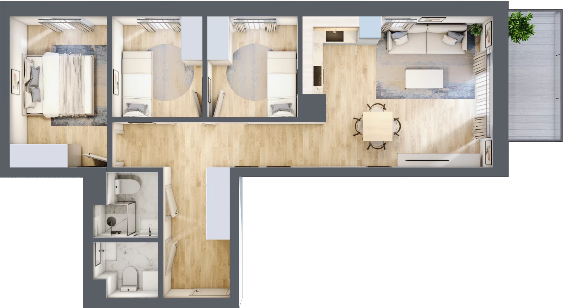 4 pokoje, mieszkanie 65,73 m², piętro 2, oferta nr B2.05, Osiedle Kwiatowe, Mysłowice, ul. Kwiatowa
