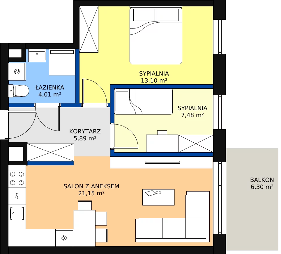 Zalety mieszkania 51.63 m², B3.07