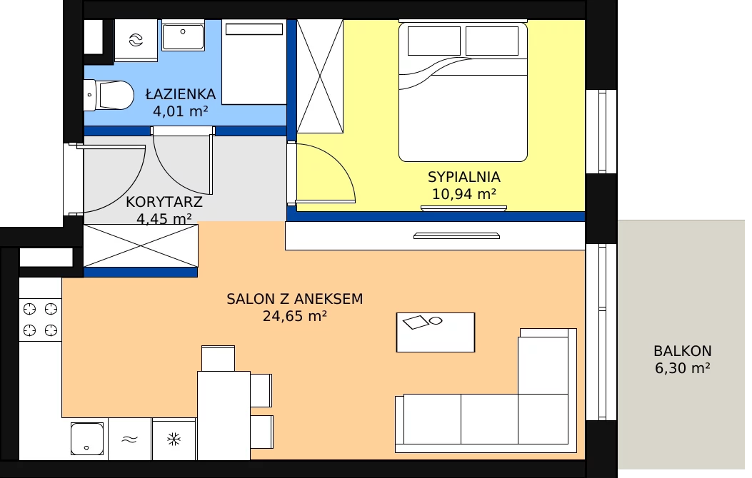 Zalety mieszkania 44.05 m², B3.08