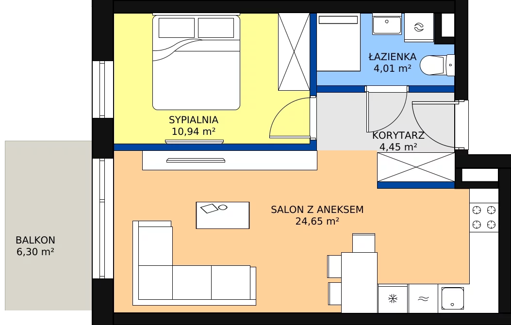 Zalety mieszkania 44.05 m², B3.09