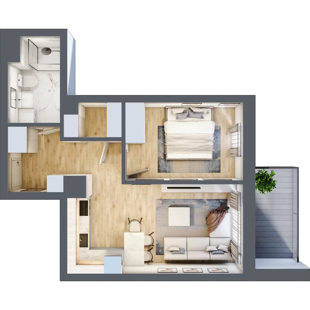 2 pokoje, mieszkanie 43,92 m², piętro 4, oferta nr B4.03, Osiedle Kwiatowe, Mysłowice, ul. Kwiatowa