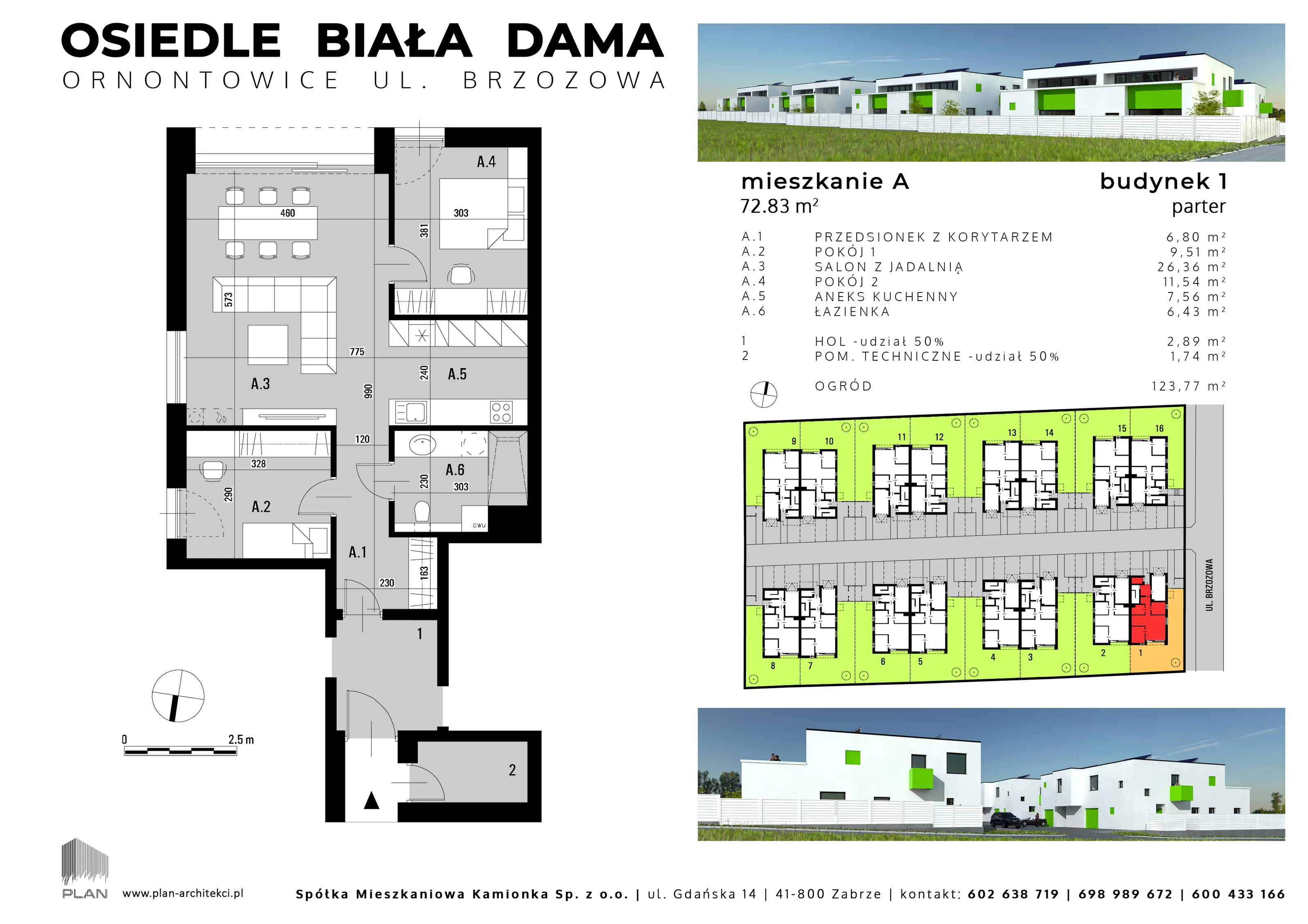 Mieszkanie 72,83 m², parter, oferta nr 1A, Biała Dama, Ornontowice, ul. Brzozowa