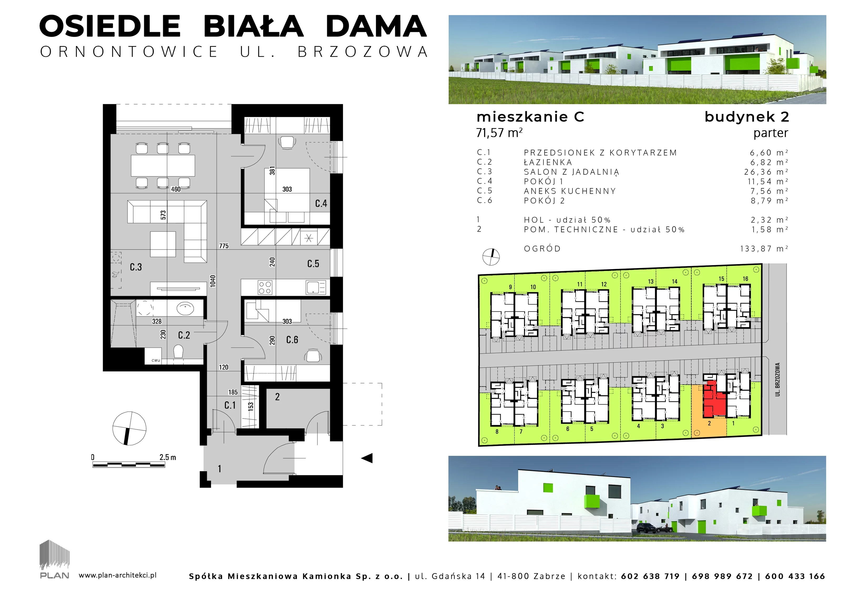 Mieszkanie 71,57 m², parter, oferta nr 2C, Biała Dama, Ornontowice, ul. Brzozowa