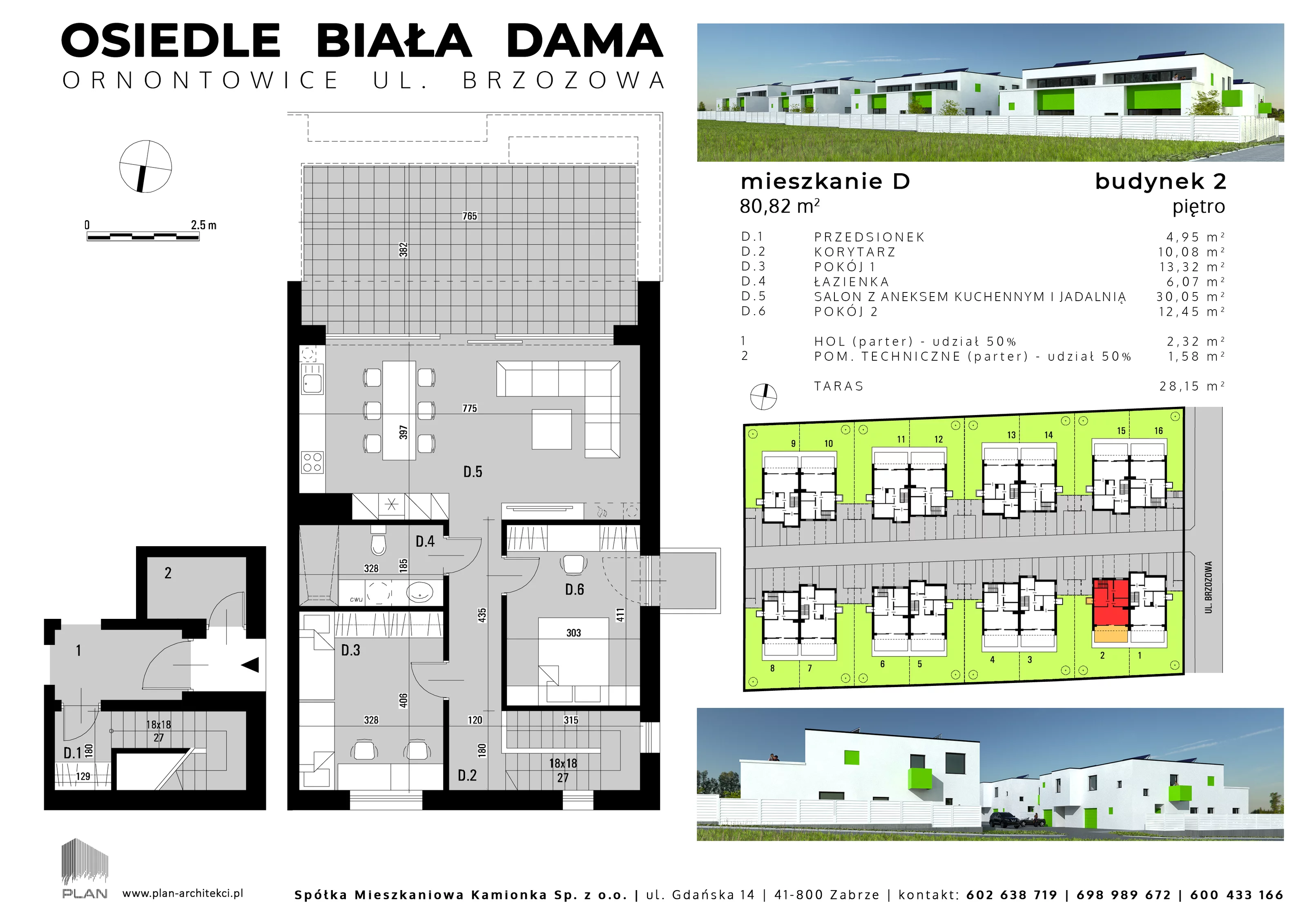 Mieszkanie 80,82 m², piętro 1, oferta nr 2D, Biała Dama, Ornontowice, ul. Brzozowa