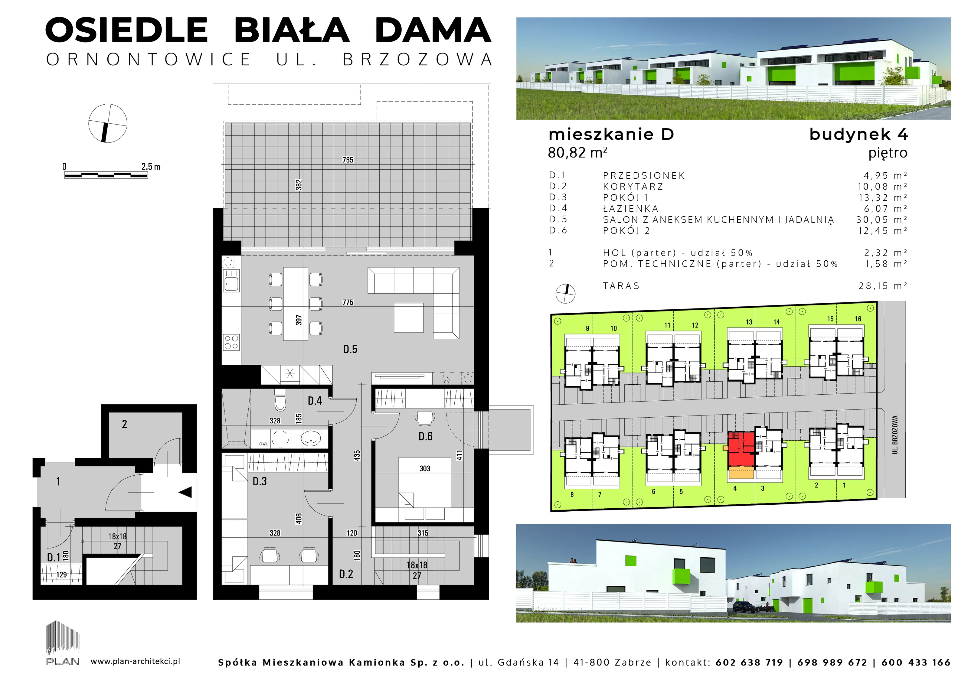 Mieszkanie 80,82 m², piętro 1, oferta nr 4D, Biała Dama, Ornontowice, ul. Brzozowa