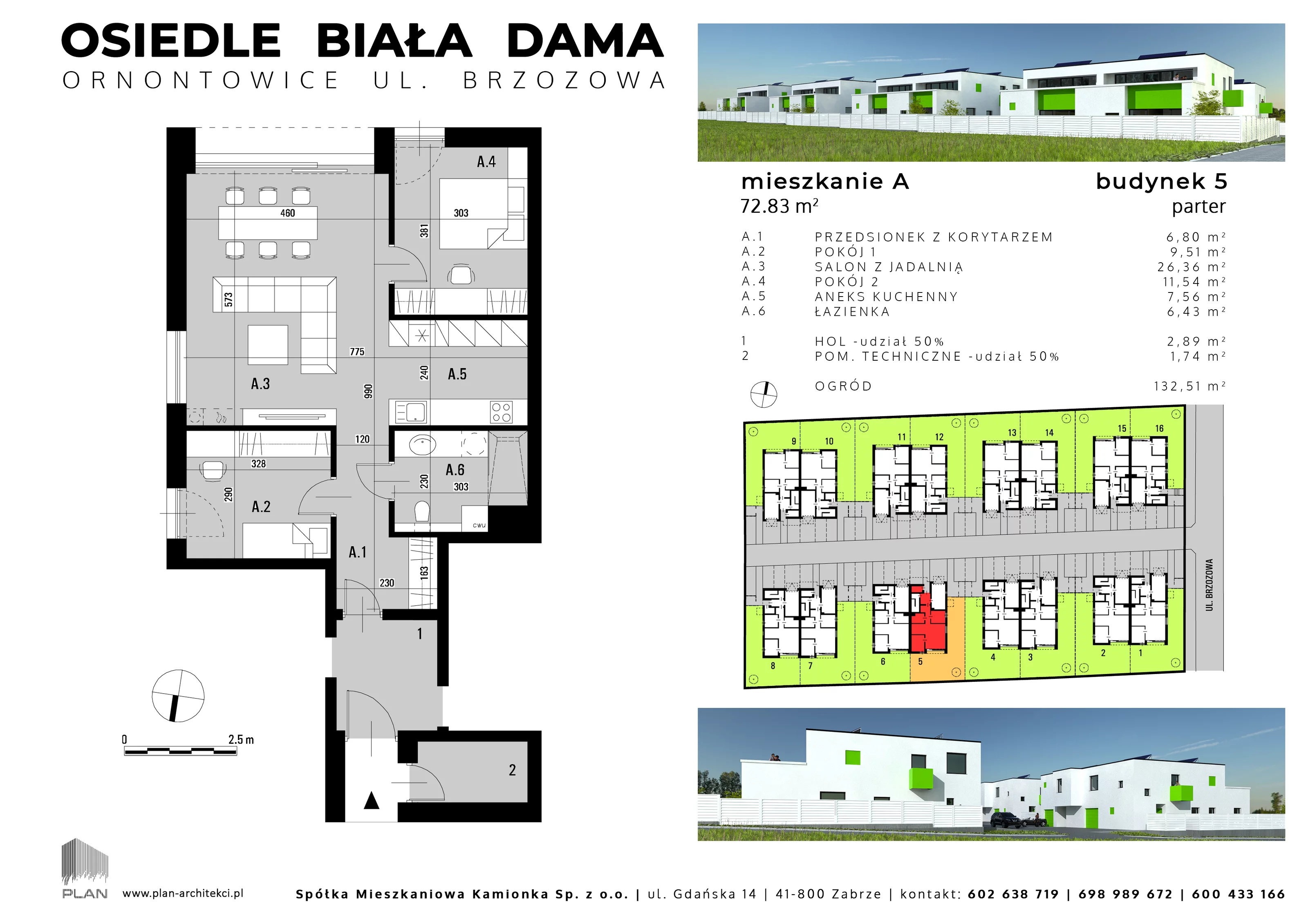 Mieszkanie 72,83 m², parter, oferta nr 5A, Biała Dama, Ornontowice, ul. Brzozowa