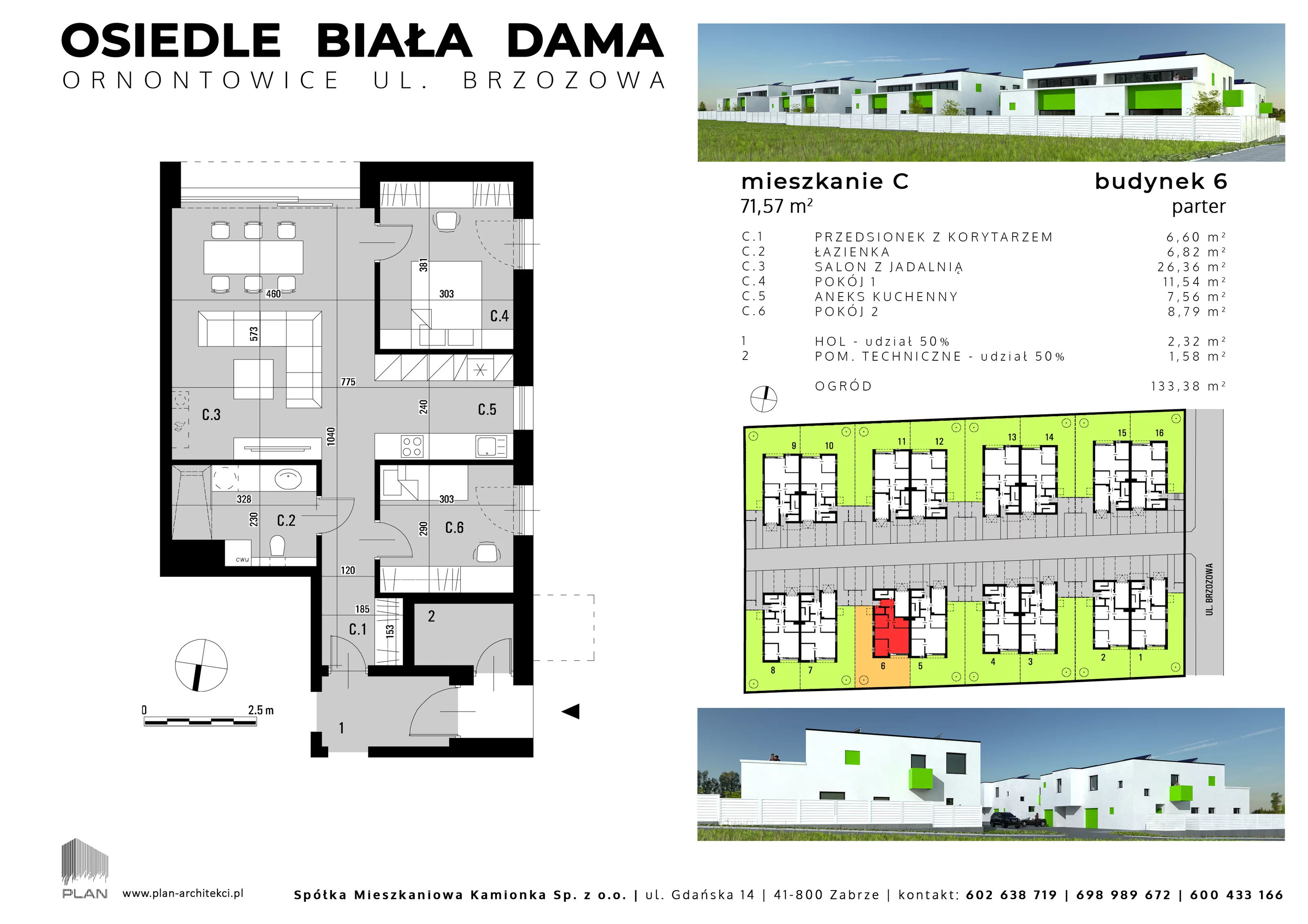 Mieszkanie 71,57 m², parter, oferta nr 6C, Biała Dama, Ornontowice, ul. Brzozowa