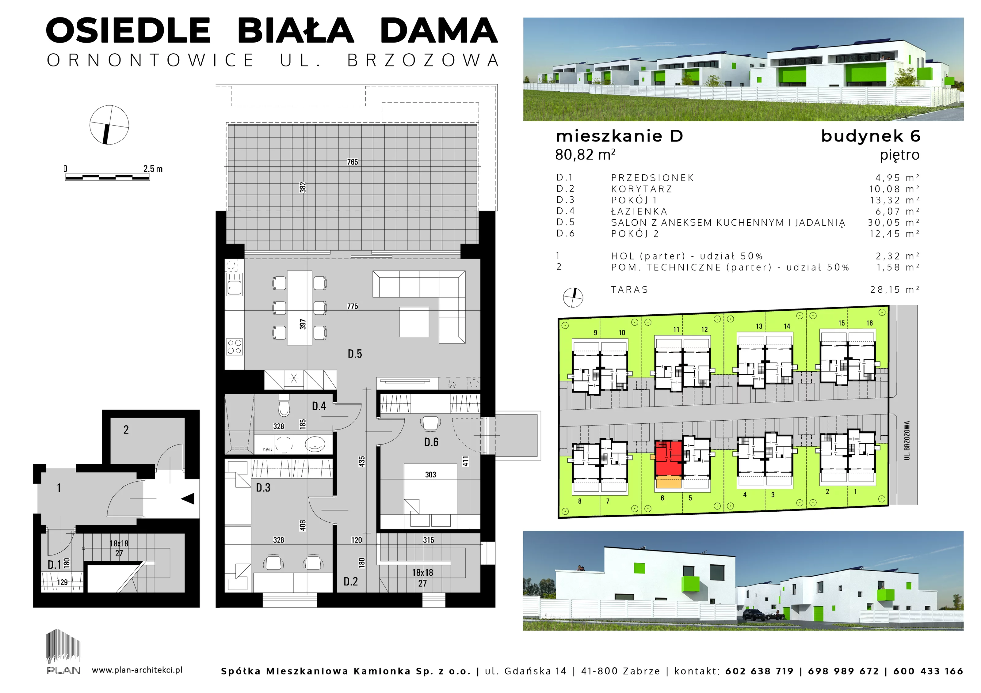 Mieszkanie 80,82 m², piętro 1, oferta nr 6D, Biała Dama, Ornontowice, ul. Brzozowa