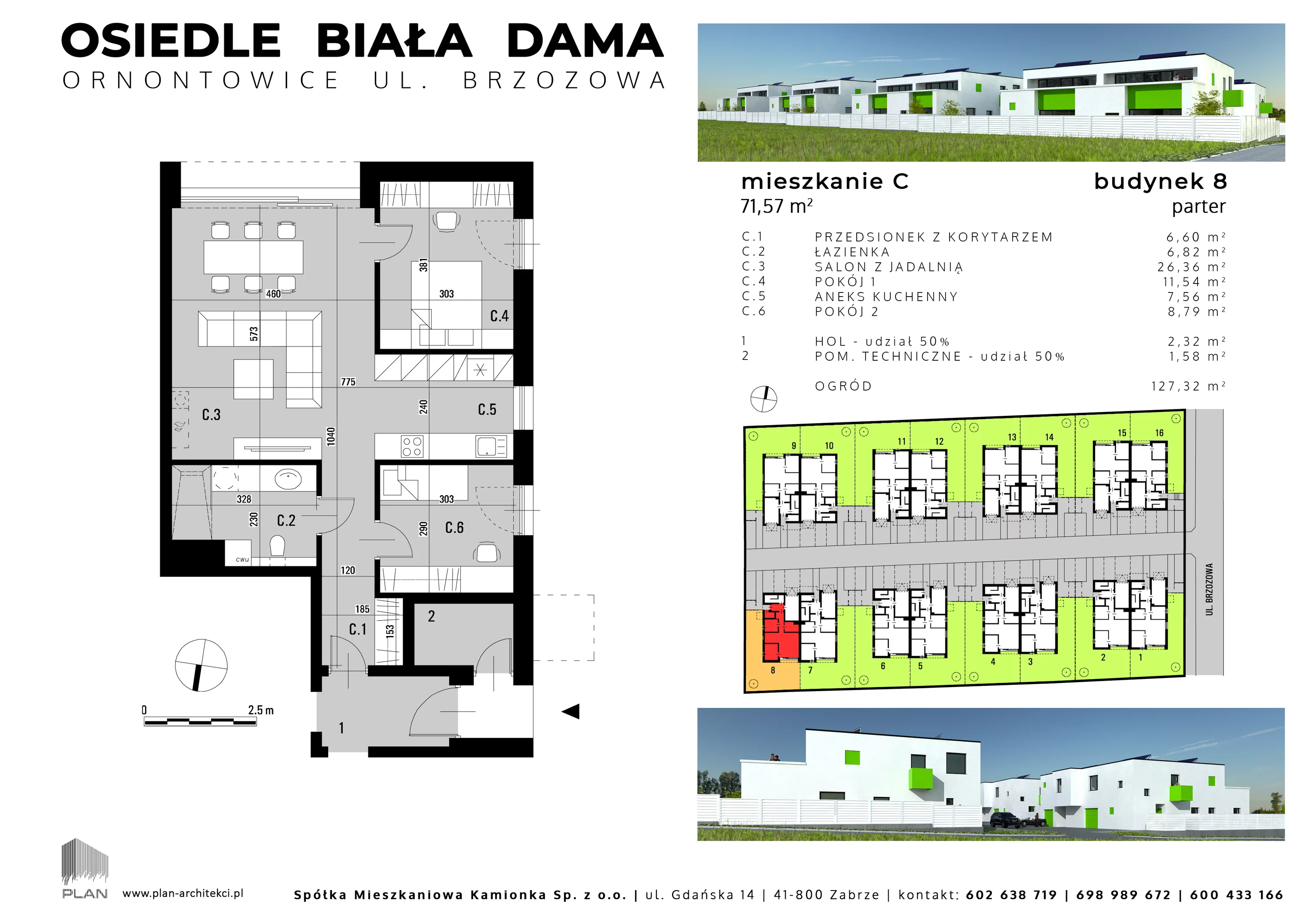 Mieszkanie 71,57 m², parter, oferta nr 8C, Biała Dama, Ornontowice, ul. Brzozowa