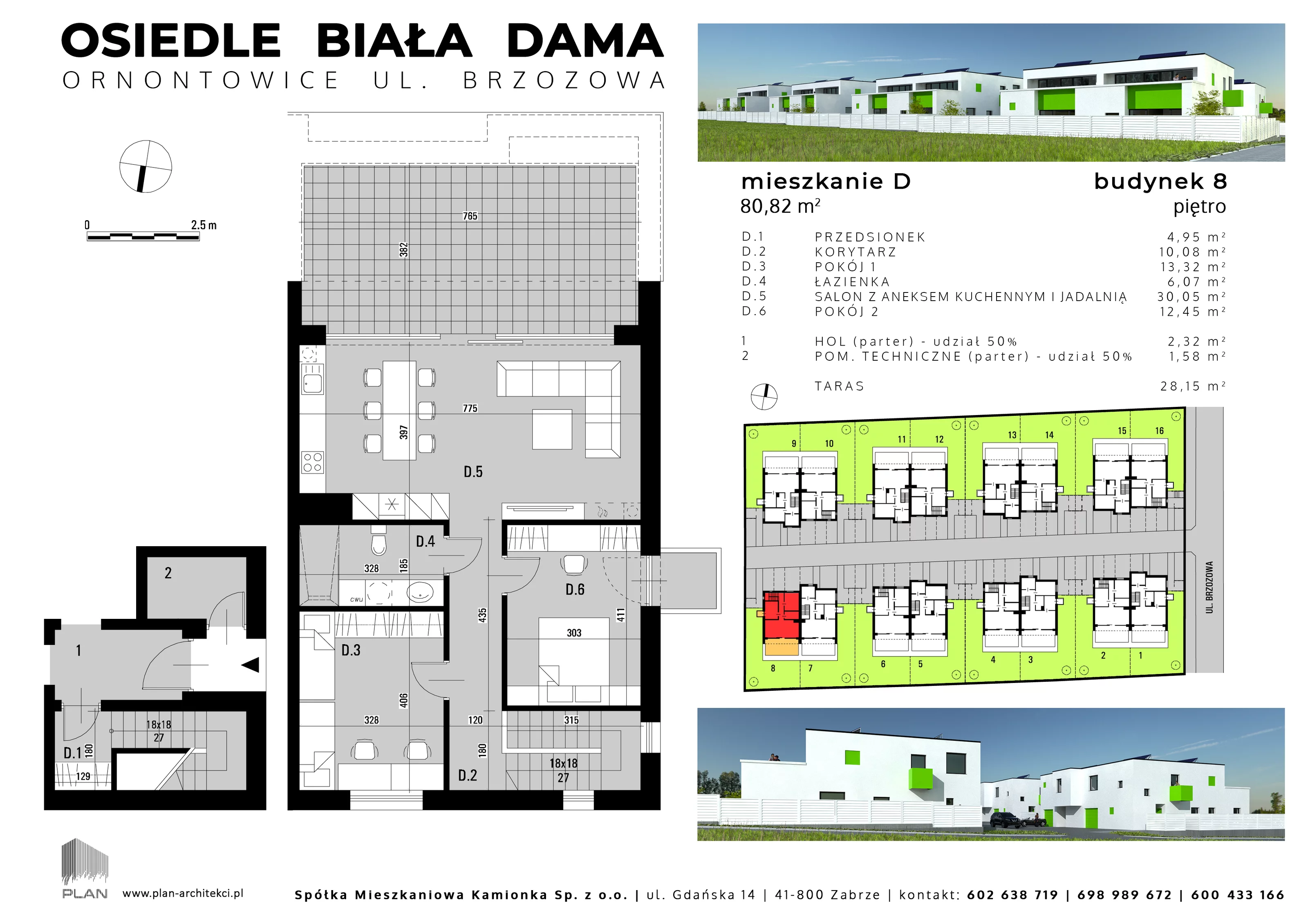 Mieszkanie 80,82 m², piętro 1, oferta nr 8D, Biała Dama, Ornontowice, ul. Brzozowa