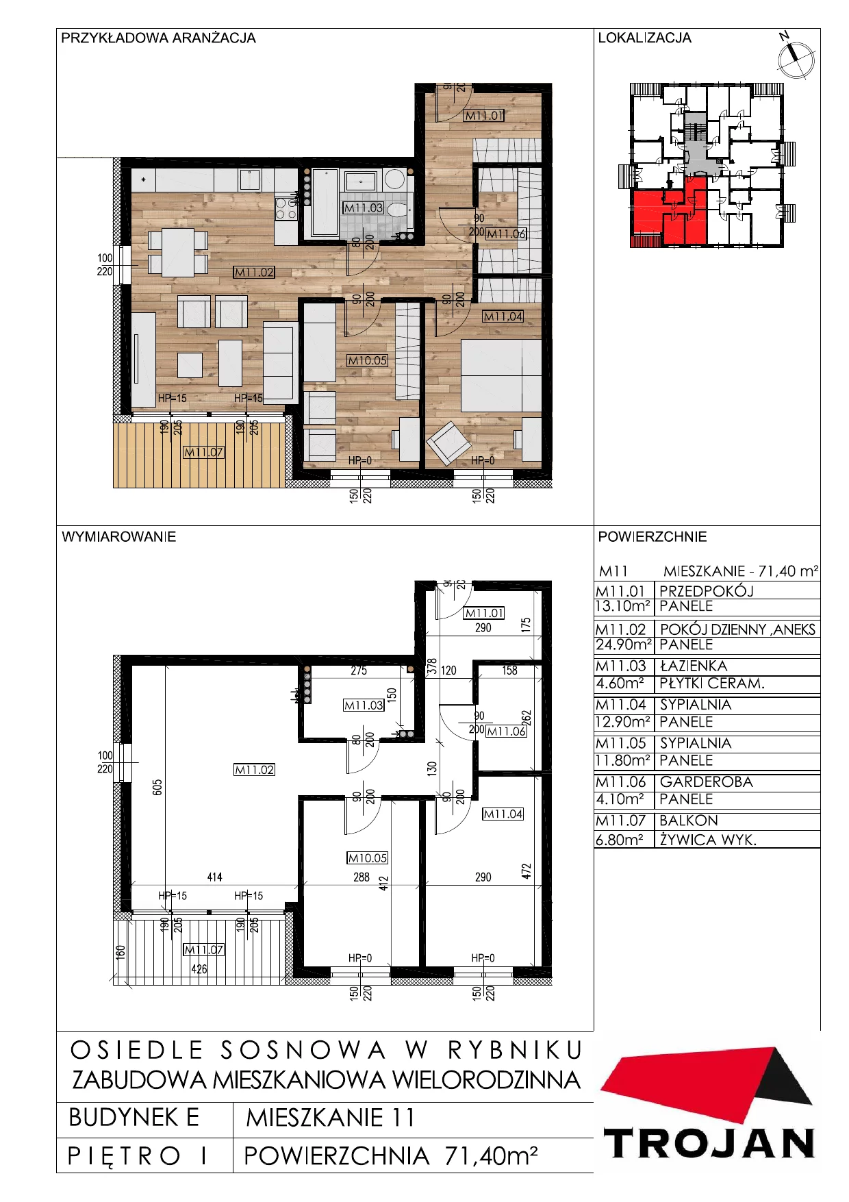 Mieszkanie 71,40 m², piętro 1, oferta nr E11, Osiedle Sosnowa, Rybnik, Paruszowiec-Piaski, ul. Sosnowa 20