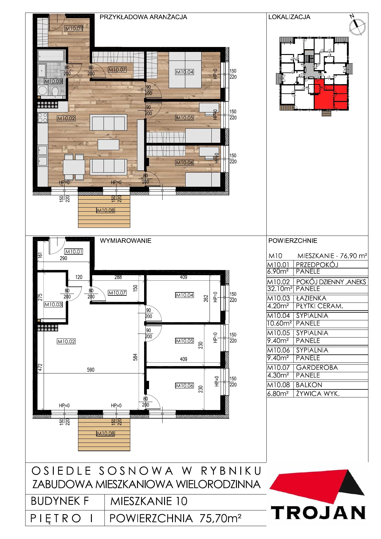 Mieszkanie 77,17 m², piętro 1, oferta nr F10, Osiedle Sosnowa, Rybnik, Paruszowiec-Piaski, ul. Sosnowa 20