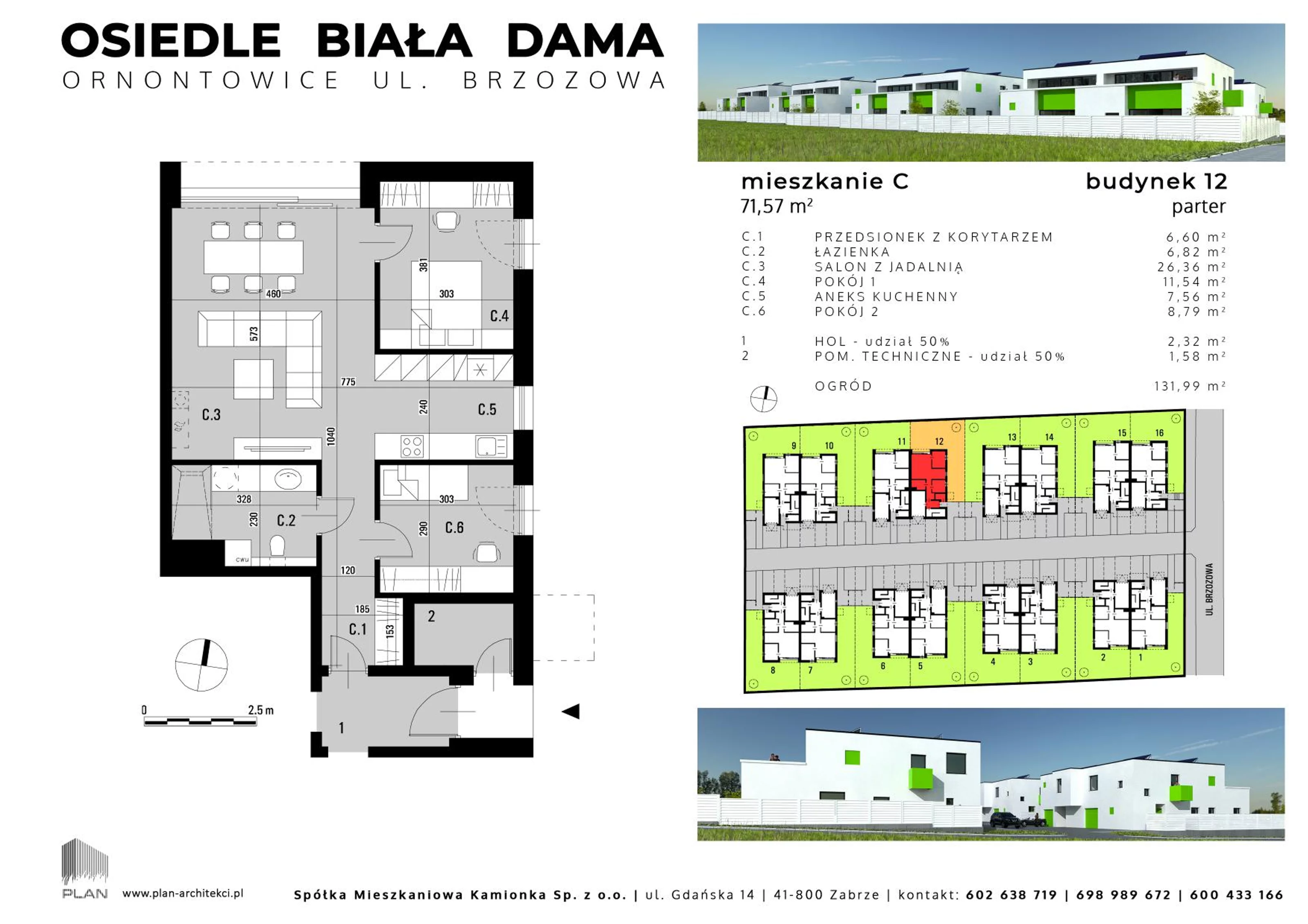 Mieszkanie 71,57 m², parter, oferta nr 12C, Biała Dama, Ornontowice, ul. Brzozowa