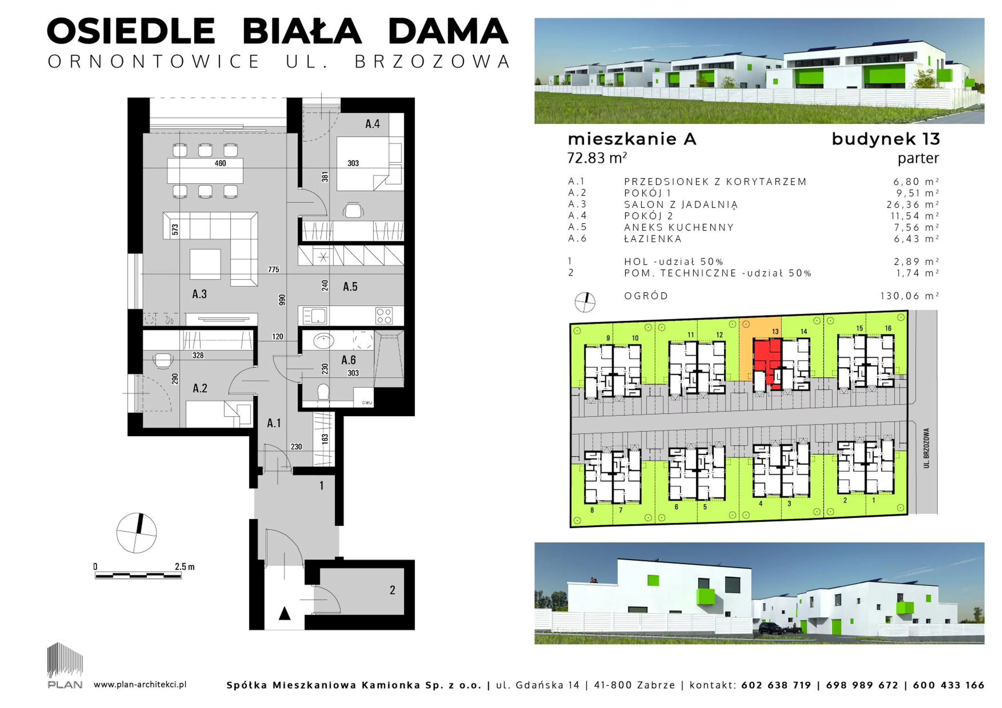 Mieszkanie 72,83 m², parter, oferta nr 13A, Biała Dama, Ornontowice, ul. Brzozowa