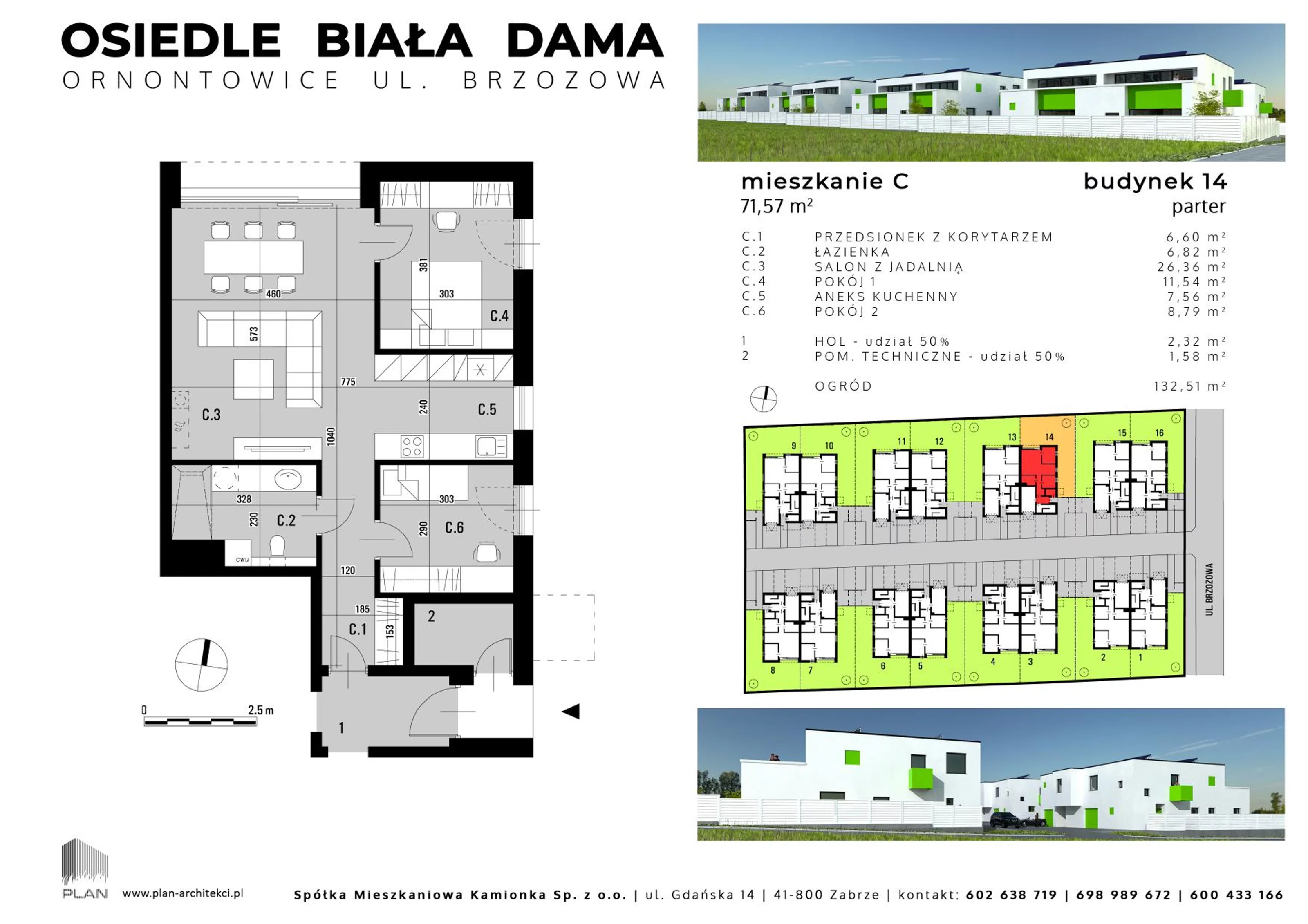 Mieszkanie 71,57 m², parter, oferta nr 14C, Biała Dama, Ornontowice, ul. Brzozowa