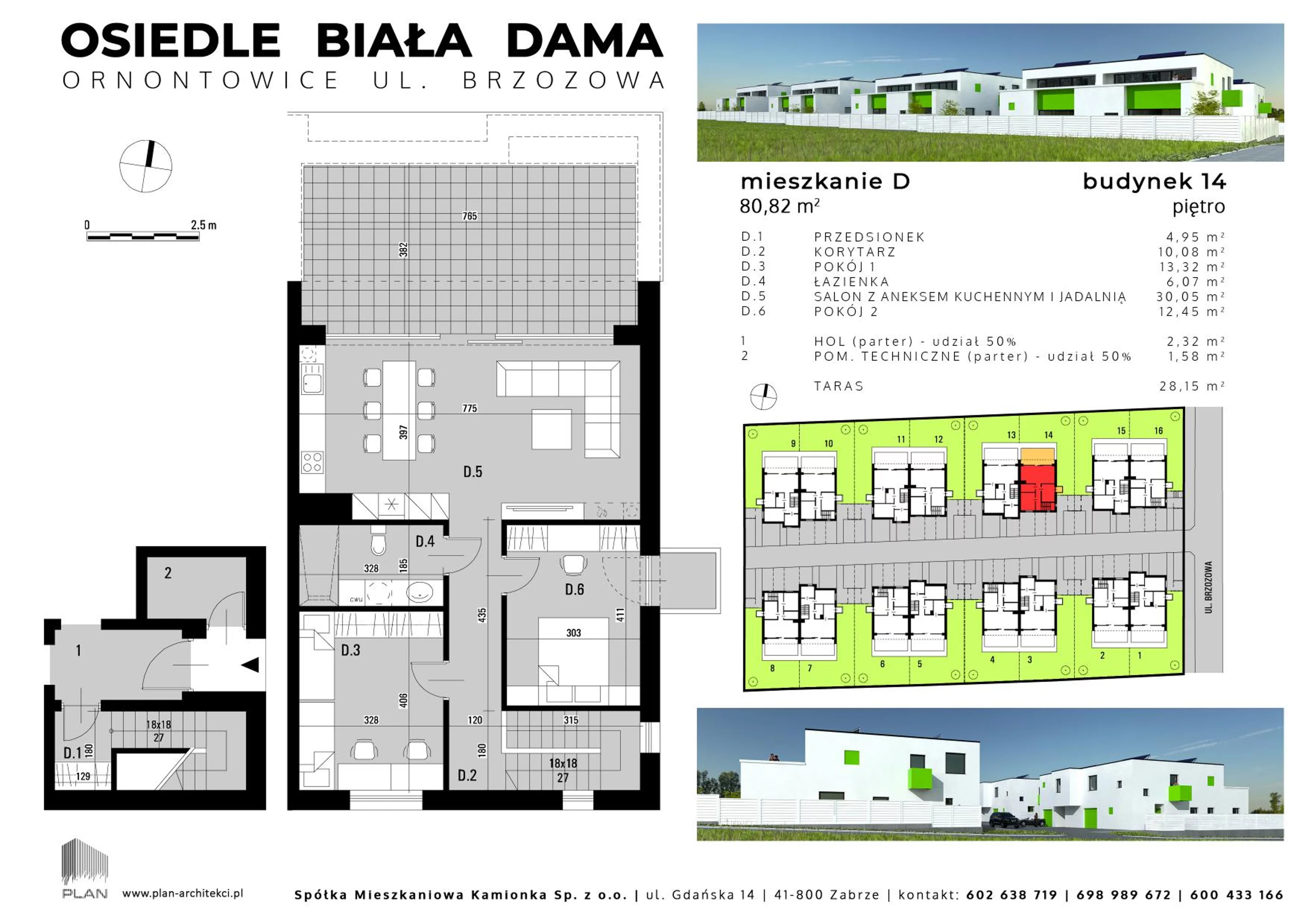 Mieszkanie 80,82 m², piętro 1, oferta nr 14D, Biała Dama, Ornontowice, ul. Brzozowa