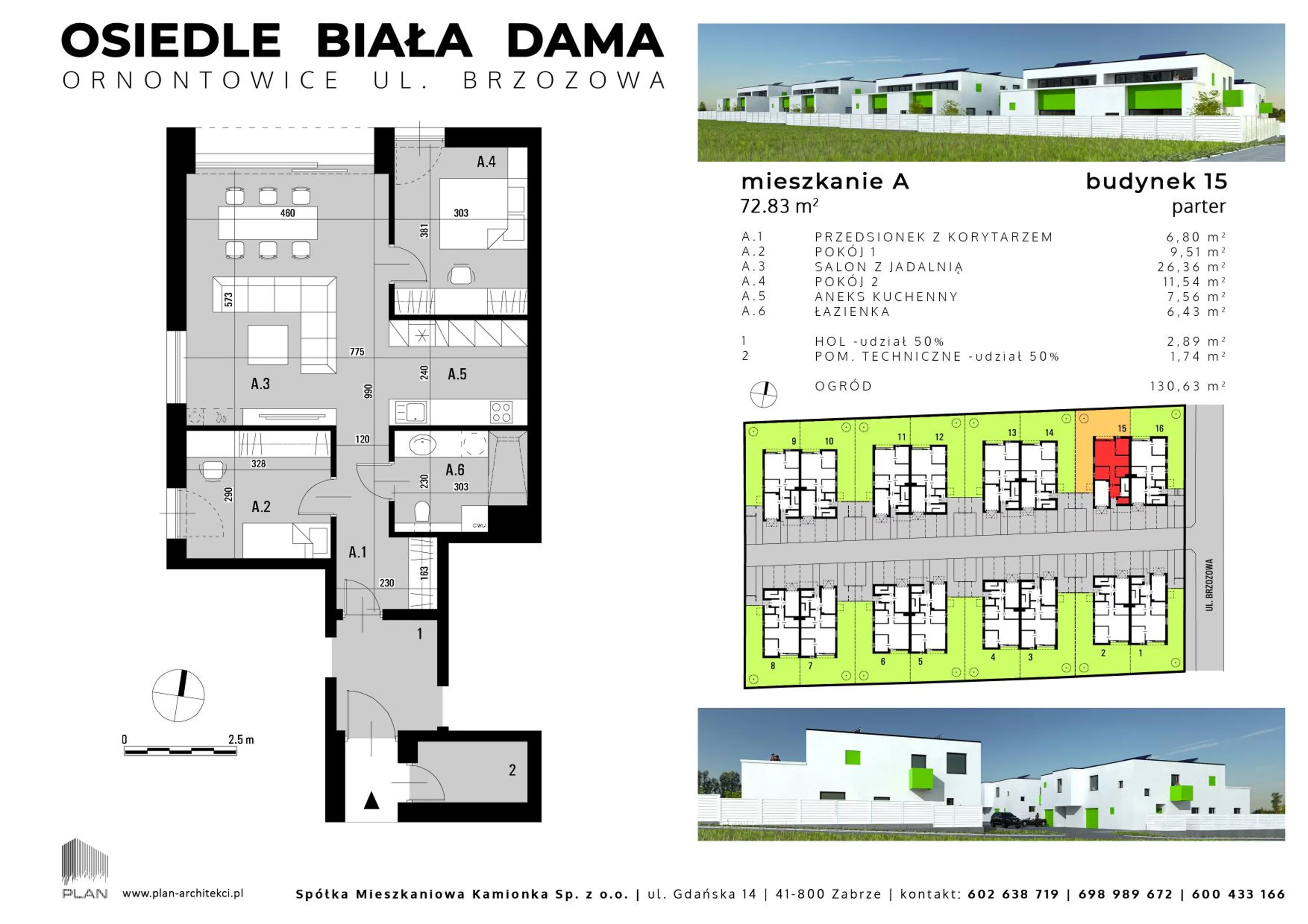 Mieszkanie 72,83 m², parter, oferta nr 15A, Biała Dama, Ornontowice, ul. Brzozowa