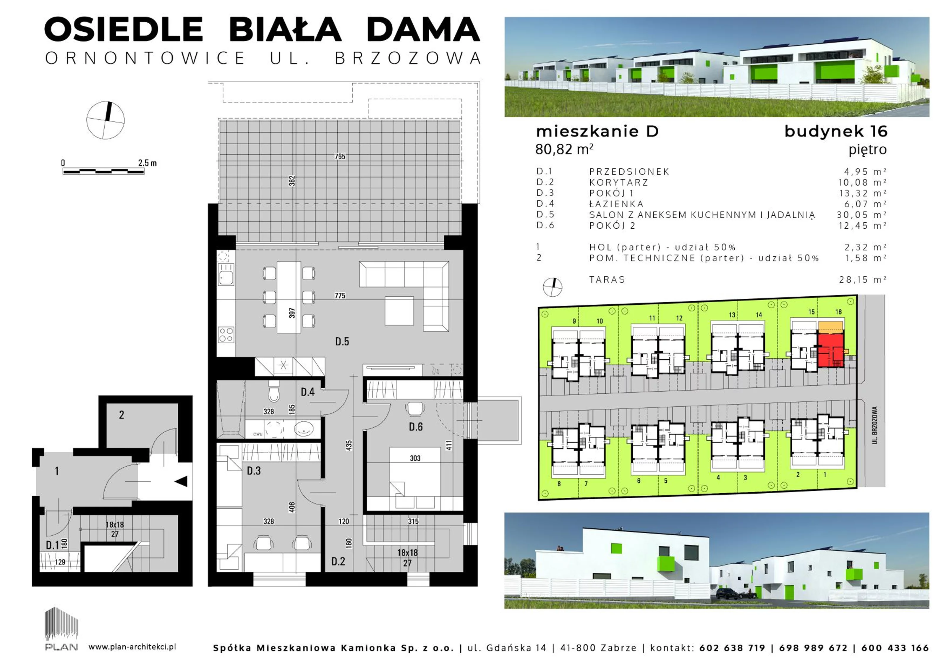 Mieszkanie 80,82 m², piętro 1, oferta nr 16D, Biała Dama, Ornontowice, ul. Brzozowa