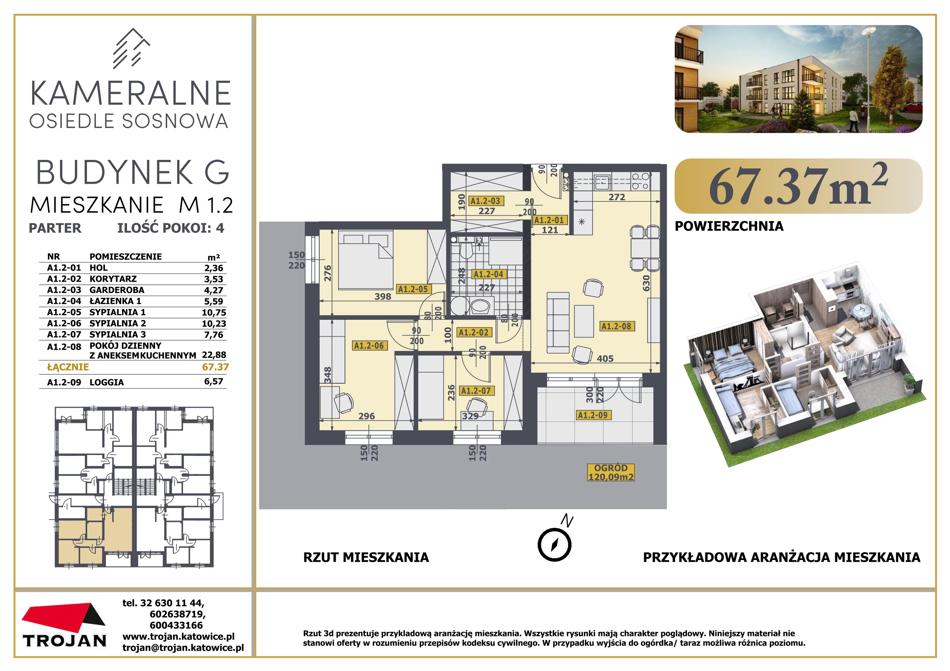 Mieszkanie 67,37 m², parter, oferta nr M 1.2, Osiedle Sosnowa, Rybnik, Paruszowiec-Piaski, ul. Sosnowa 20
