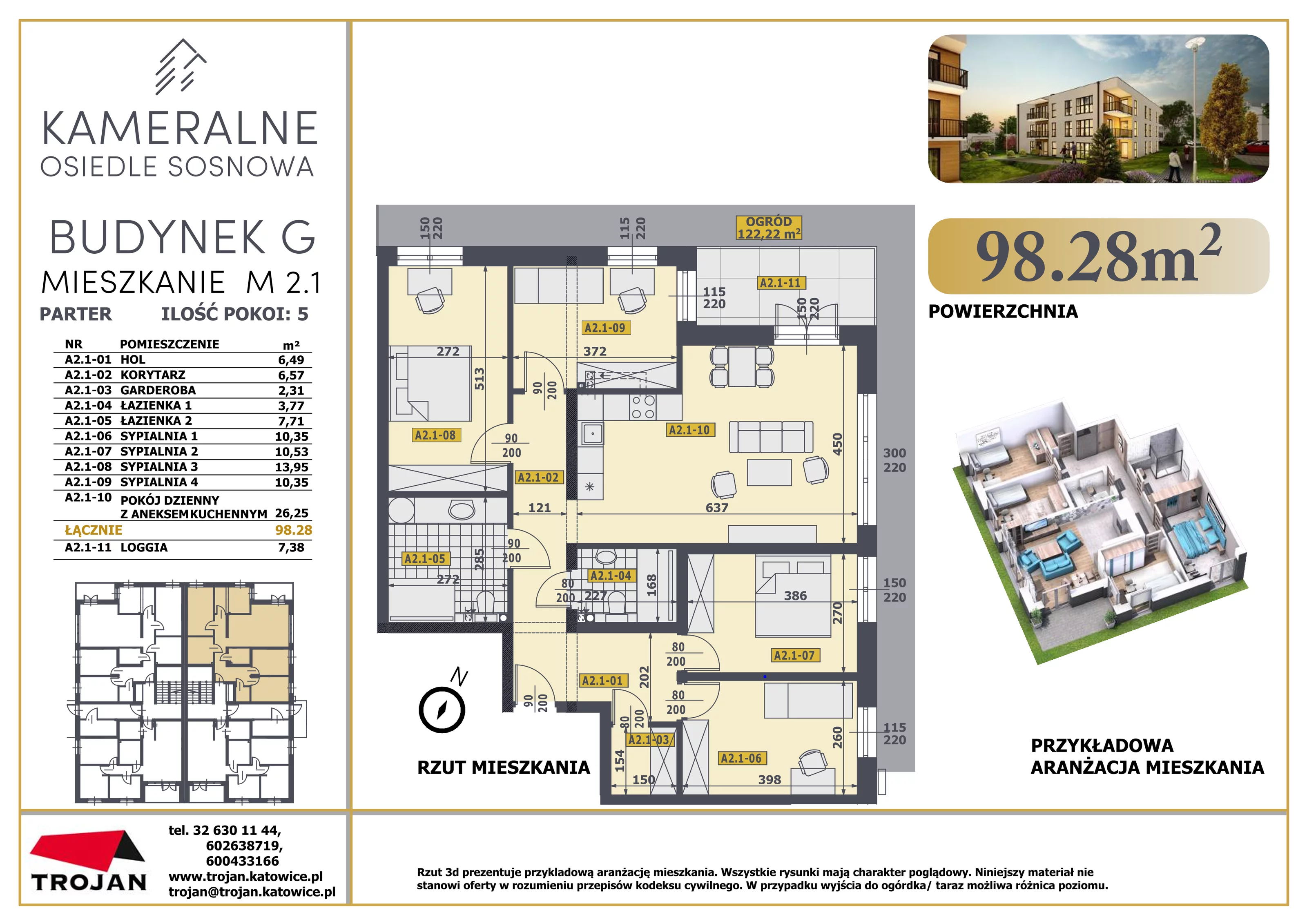 5 pokoi, mieszkanie 98,28 m², parter, oferta nr G2.1, Osiedle Sosnowa, Rybnik, Paruszowiec-Piaski, ul. Sosnowa 20