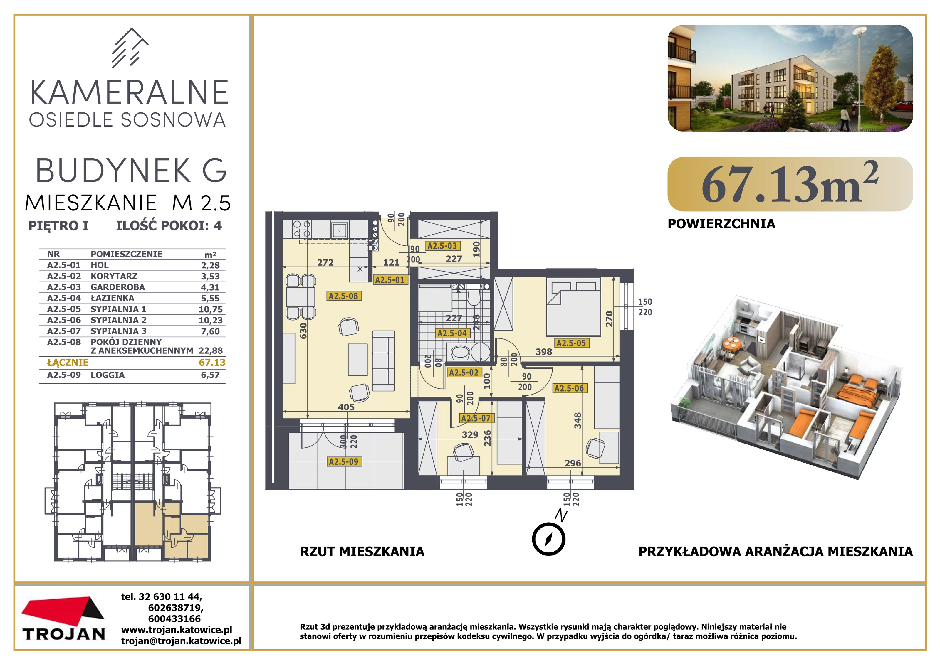 Mieszkanie 67,13 m², piętro 1, oferta nr M 2.5, Osiedle Sosnowa, Rybnik, Paruszowiec-Piaski, ul. Sosnowa 20