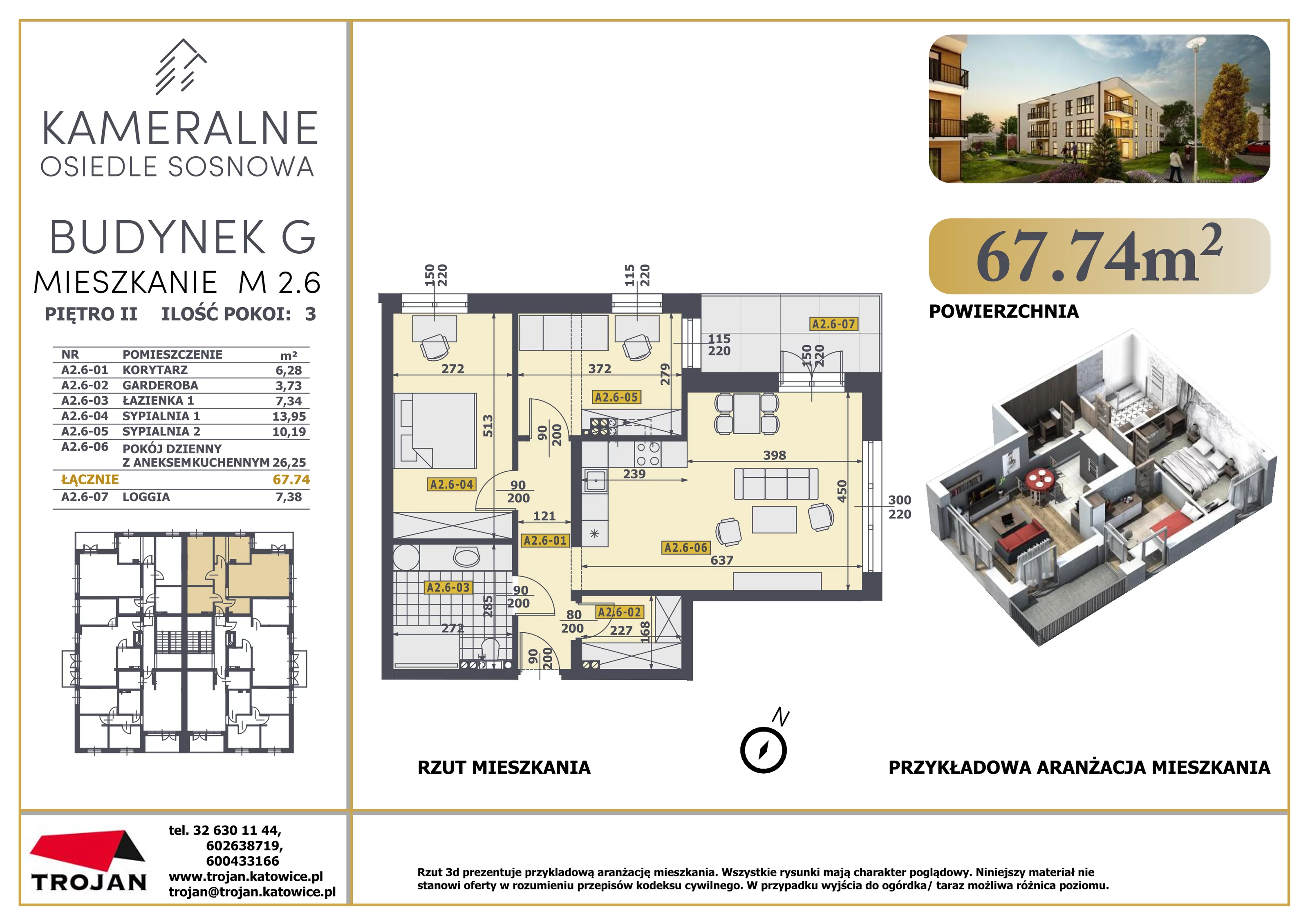 Mieszkanie 67,73 m², piętro 2, oferta nr M 2.6, Osiedle Sosnowa, Rybnik, Paruszowiec-Piaski, ul. Sosnowa 20