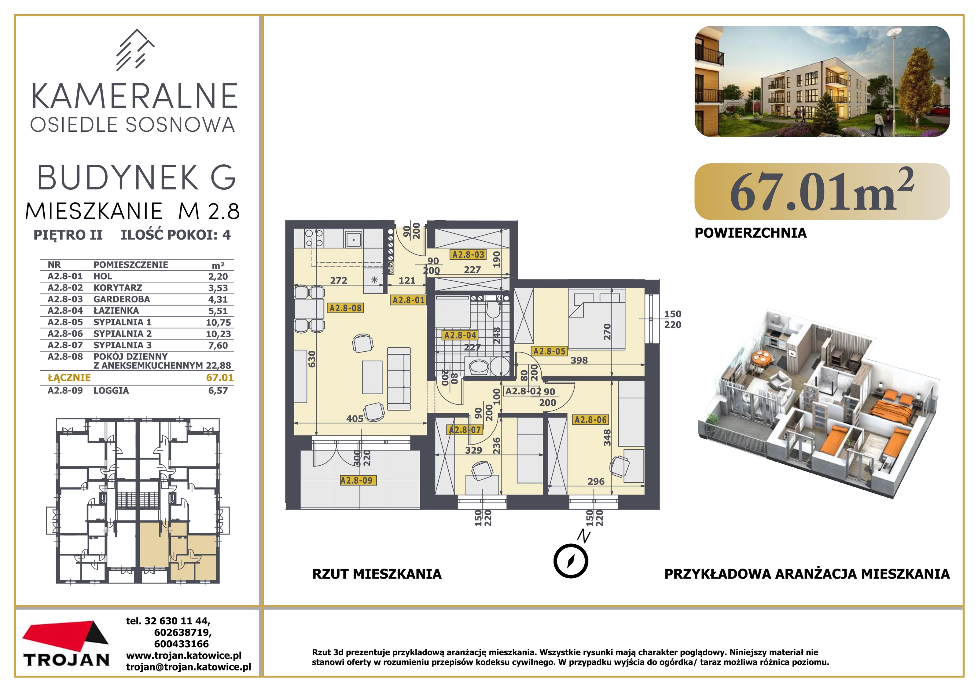 Mieszkanie 67,01 m², piętro 2, oferta nr M 2.8, Osiedle Sosnowa, Rybnik, Paruszowiec-Piaski, ul. Sosnowa 20