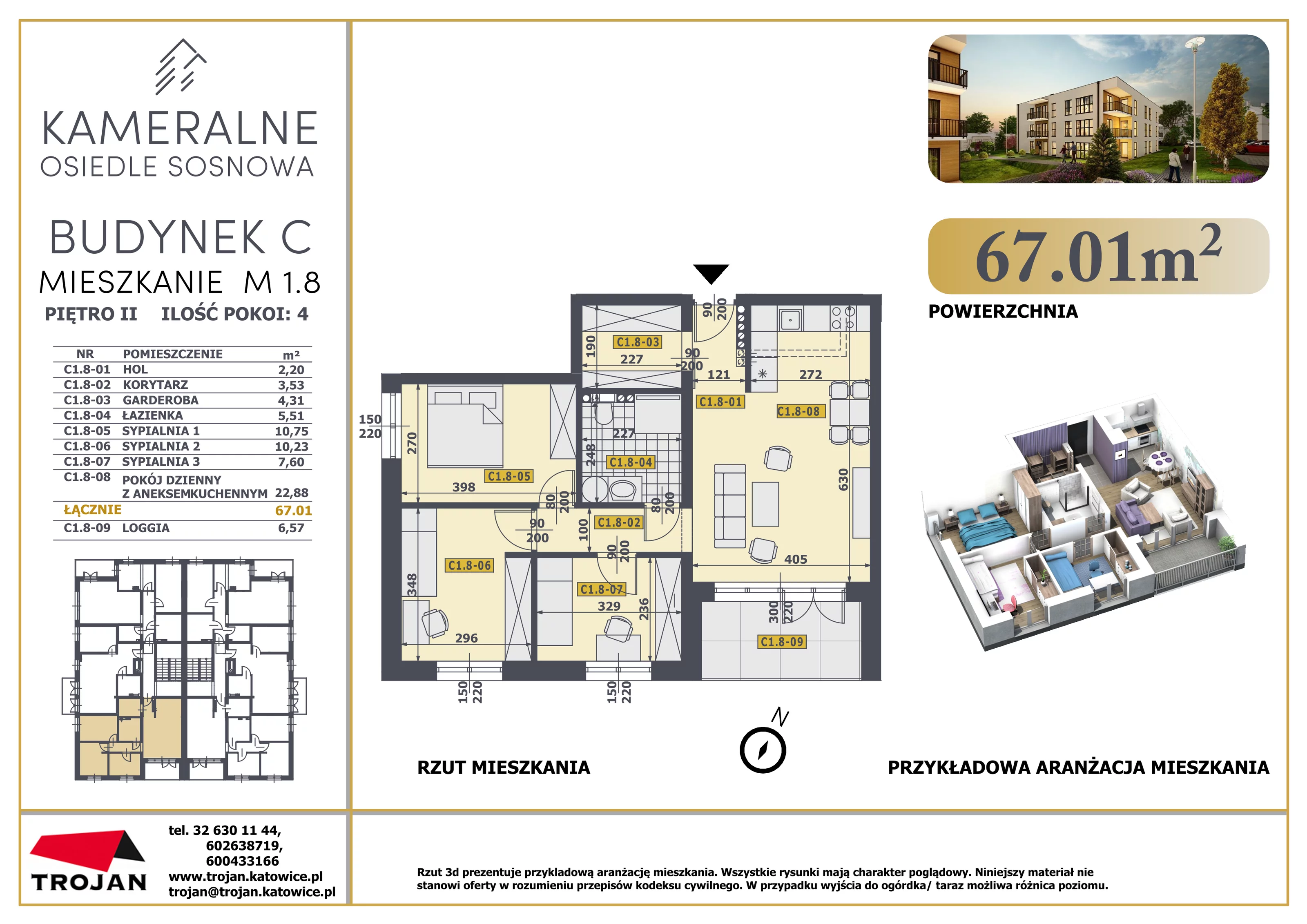 Mieszkanie 67,01 m², piętro 2, oferta nr C1.8, Osiedle Sosnowa Budynek B-C, Rybnik, Paruszowiec-Piaski, ul. Sosnowa 20