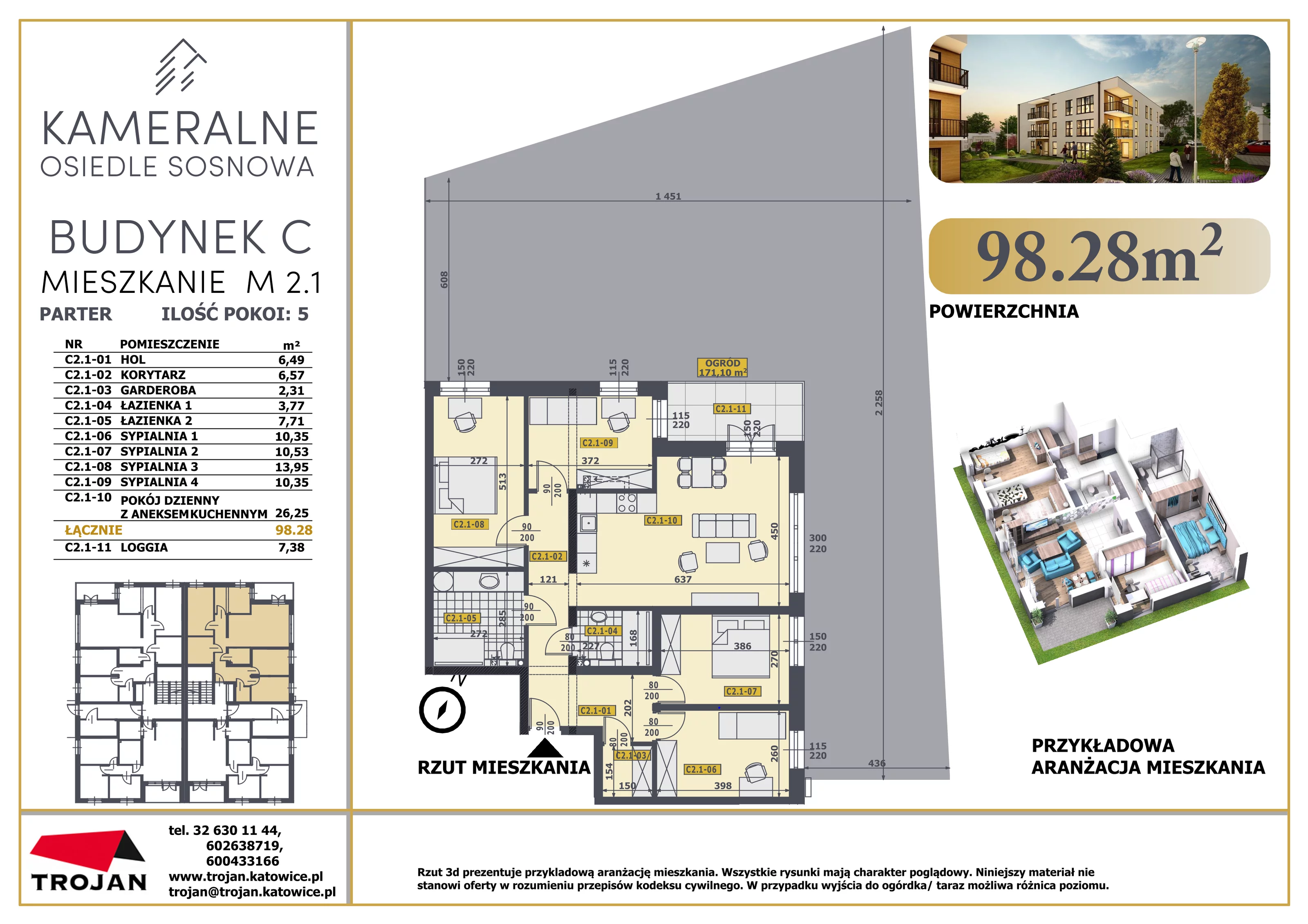 5 pokoi, mieszkanie 98,28 m², parter, oferta nr C2.1, Osiedle Sosnowa Budynek B-C, Rybnik, Paruszowiec-Piaski, ul. Sosnowa 20