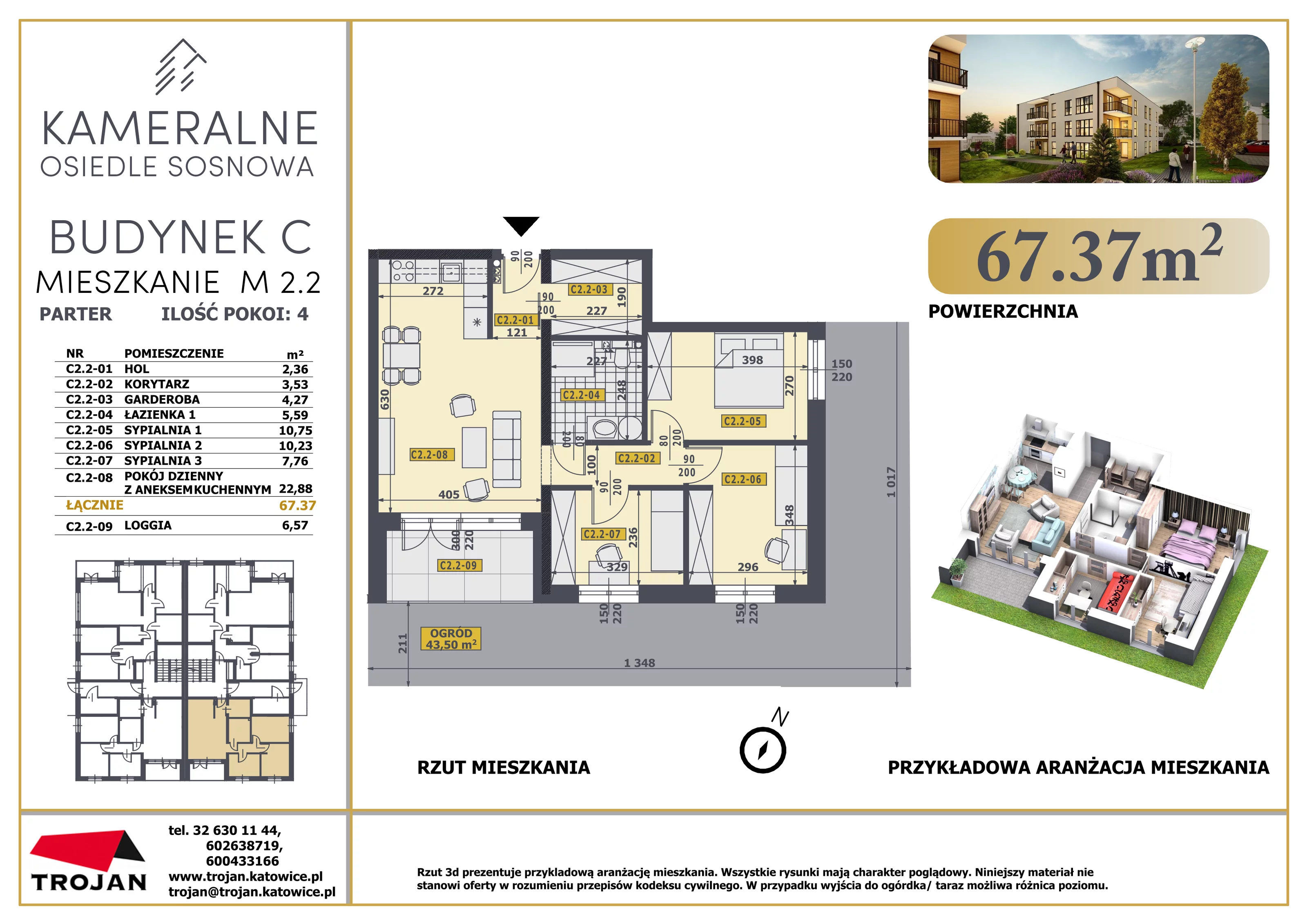 Mieszkanie 67,37 m², parter, oferta nr C2.2, Osiedle Sosnowa Budynek B-C, Rybnik, Paruszowiec-Piaski, ul. Sosnowa 20