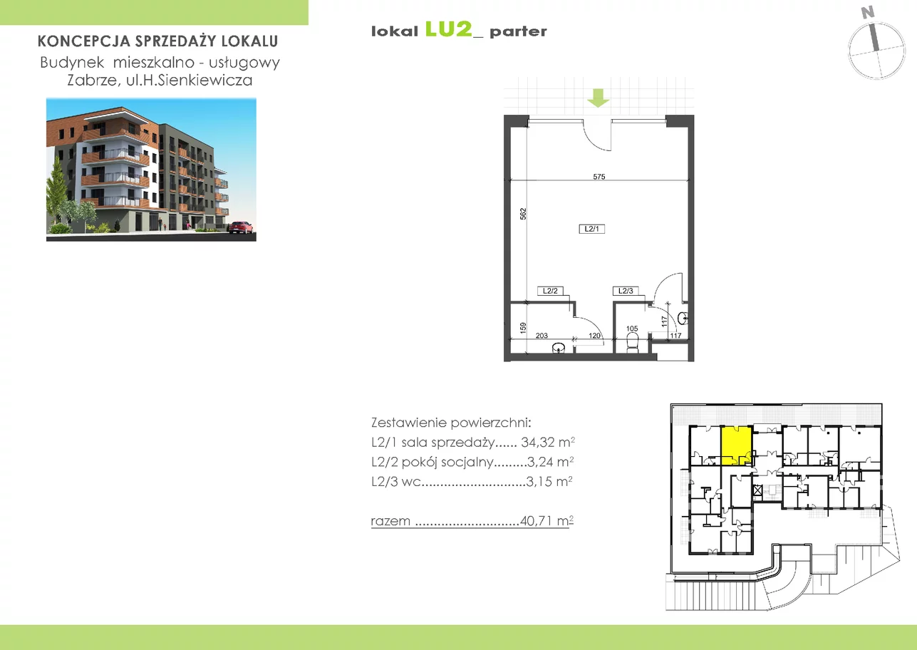 Lokal użytkowy 40,21 m², oferta nr LU2, Zabrze, ul Sienkiewicza - lokale użytkowe, Zabrze, Centrum Północ, ul. Sienkiewicza