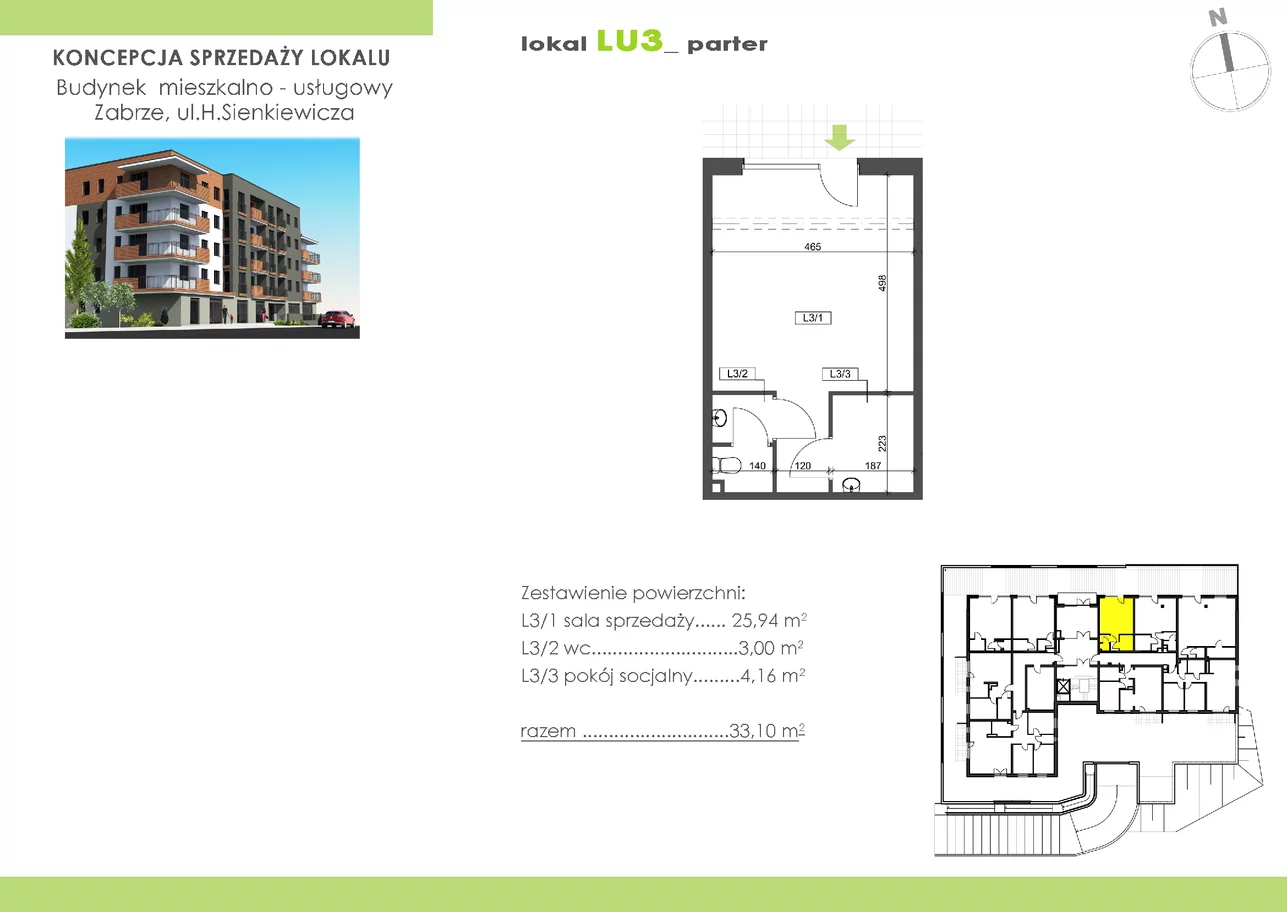Lokal użytkowy 32,81 m², oferta nr LU3, Zabrze, ul Sienkiewicza - lokale użytkowe, Zabrze, Centrum Północ, ul. Sienkiewicza