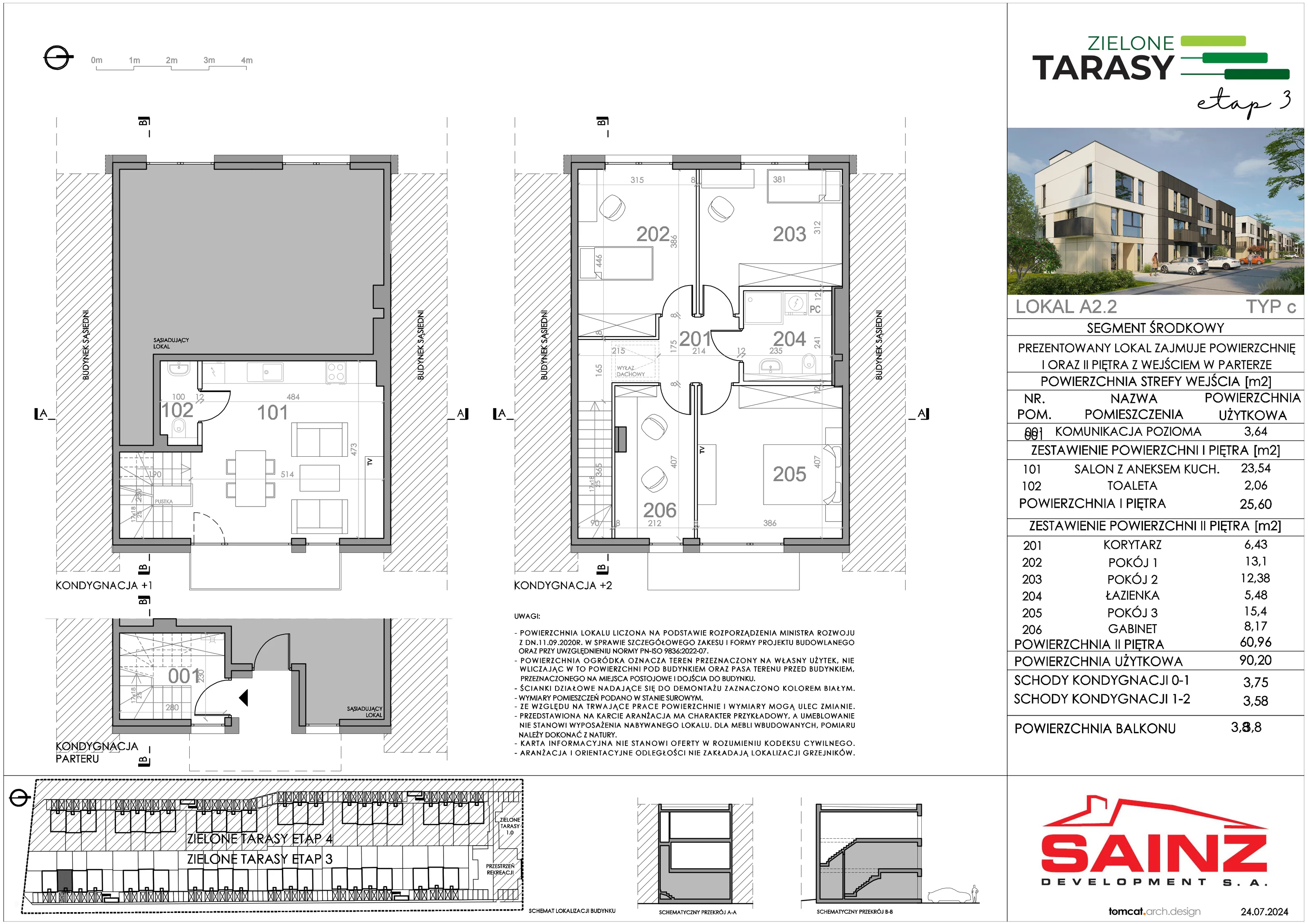 Mieszkanie 90,20 m², piętro 1, oferta nr A.2.2, Zielone Tarasy III, Piastów, ul. Dworcowa