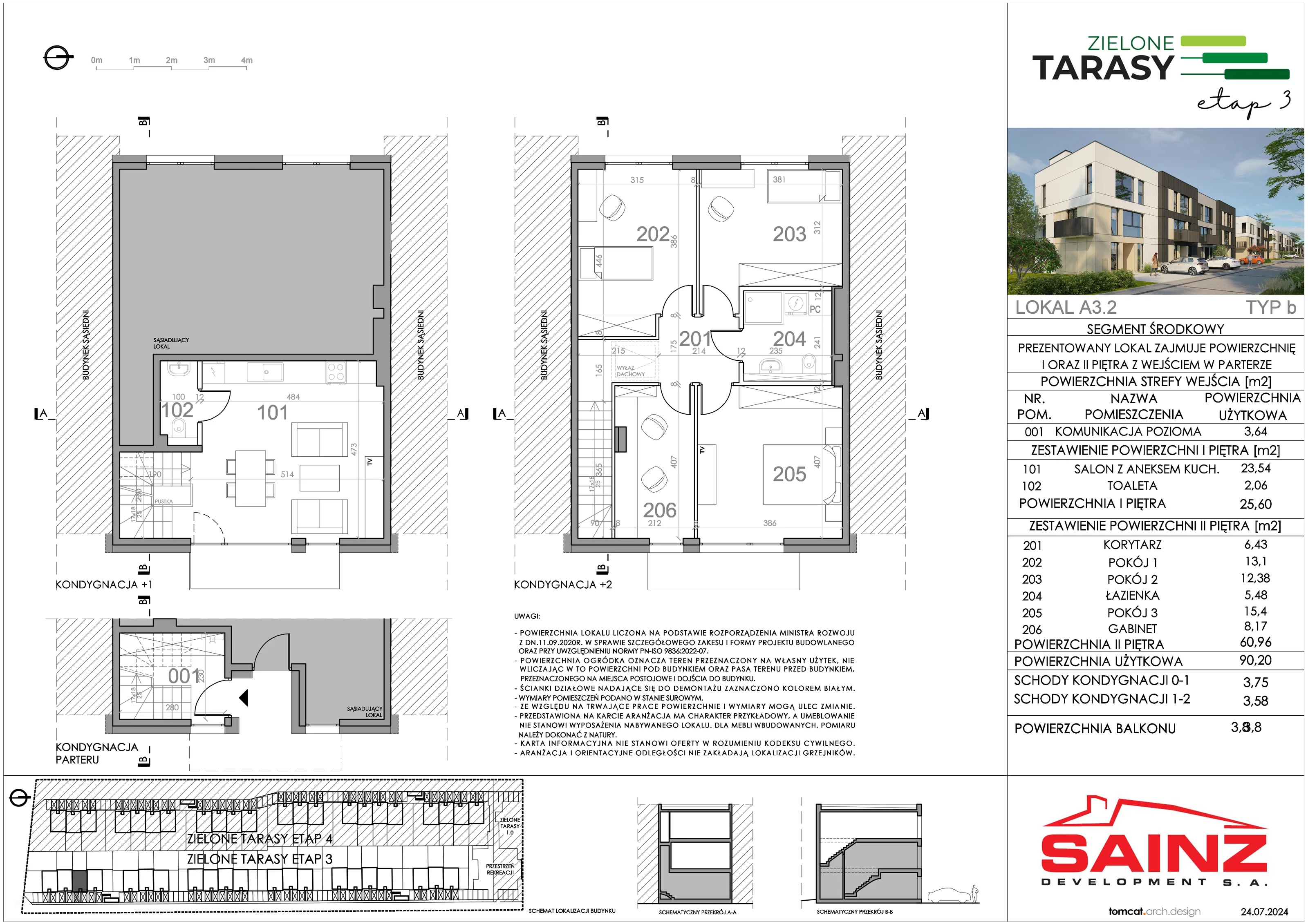 Mieszkanie 90,20 m², piętro 1, oferta nr A.3.2, Zielone Tarasy III, Piastów, ul. Dworcowa