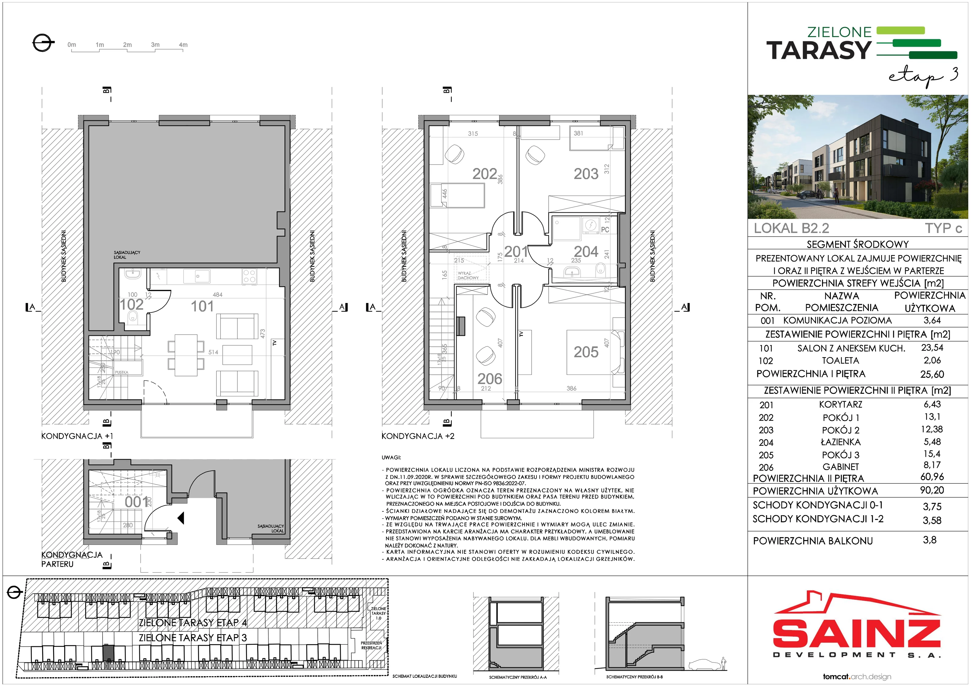 Mieszkanie 90,20 m², piętro 1, oferta nr B.2.2, Zielone Tarasy III, Piastów, ul. Dworcowa