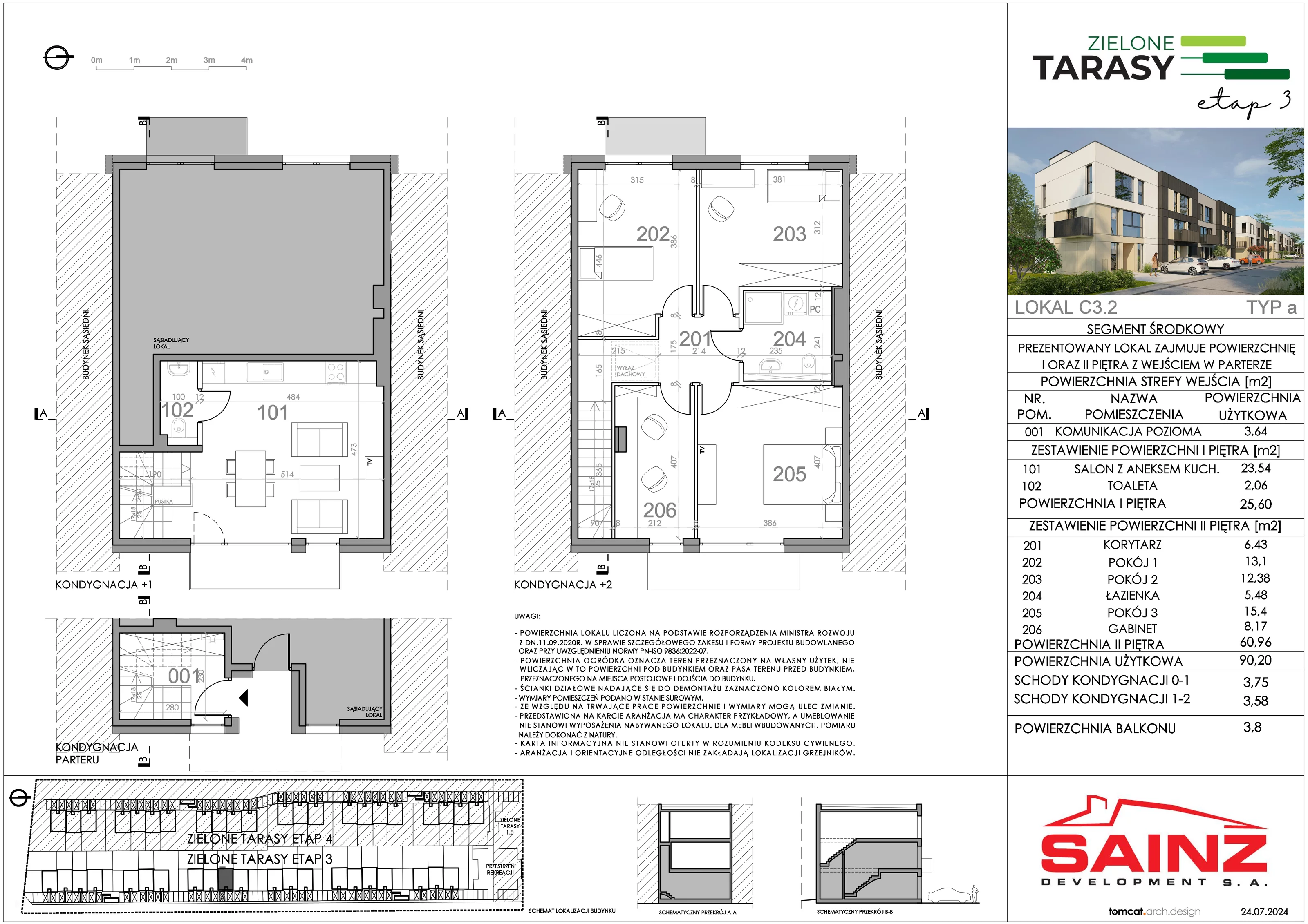 Mieszkanie 90,20 m², piętro 1, oferta nr C.3.2, Zielone Tarasy III, Piastów, ul. Dworcowa