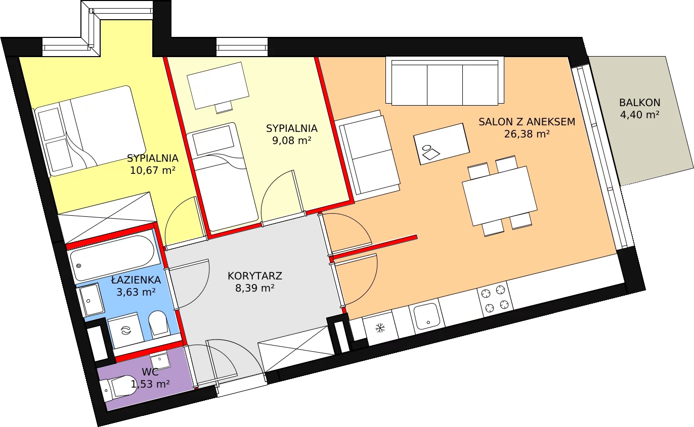 3 pokoje, mieszkanie 59,68 m², piętro 1, oferta nr A/M7, Rezydencja Chabrowa, Lublin, Sławin, Sławin, ul. Chabrowa 2