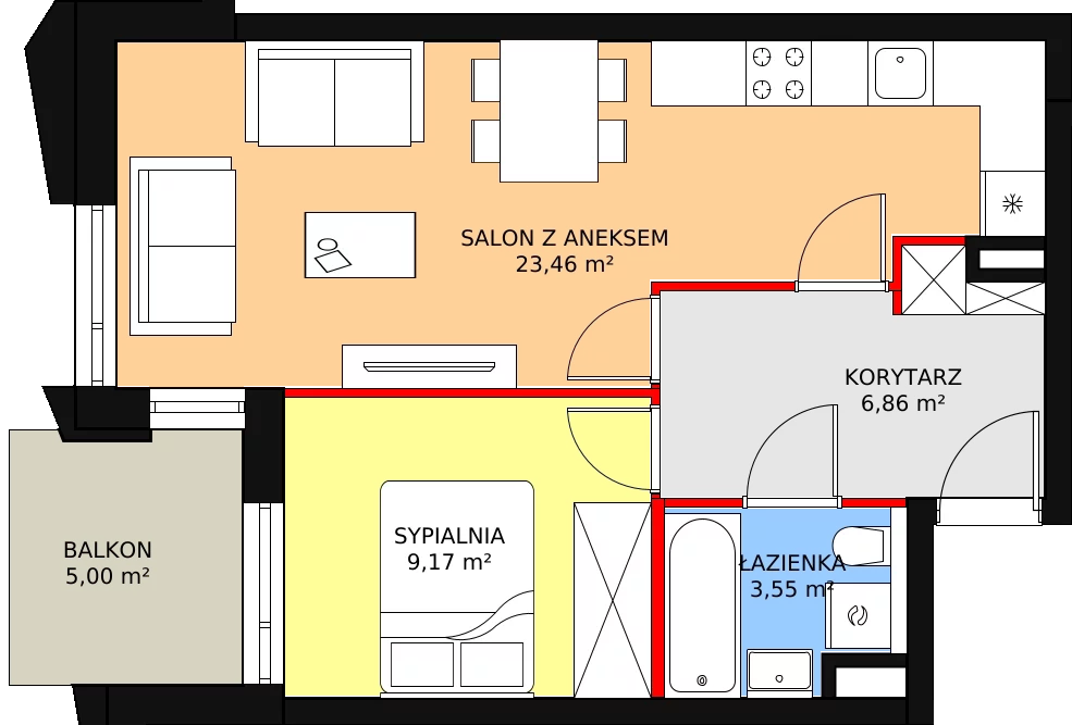 2 pokoje, mieszkanie 43,04 m², piętro 1, oferta nr A/M11, Rezydencja Chabrowa, Lublin, Sławin, Sławin, ul. Chabrowa 2