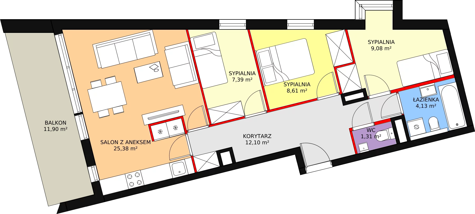 4 pokoje, mieszkanie 68,00 m², piętro 1, oferta nr A/M12, Rezydencja Chabrowa, Lublin, Sławin, Sławin, ul. Chabrowa 2