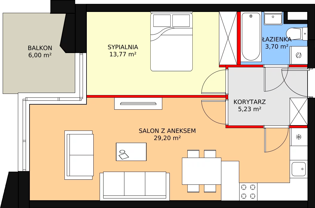 2 pokoje, mieszkanie 51,90 m², piętro 3, oferta nr B/M22, Rezydencja Chabrowa, Lublin, Sławin, Sławin, ul. Chabrowa 2