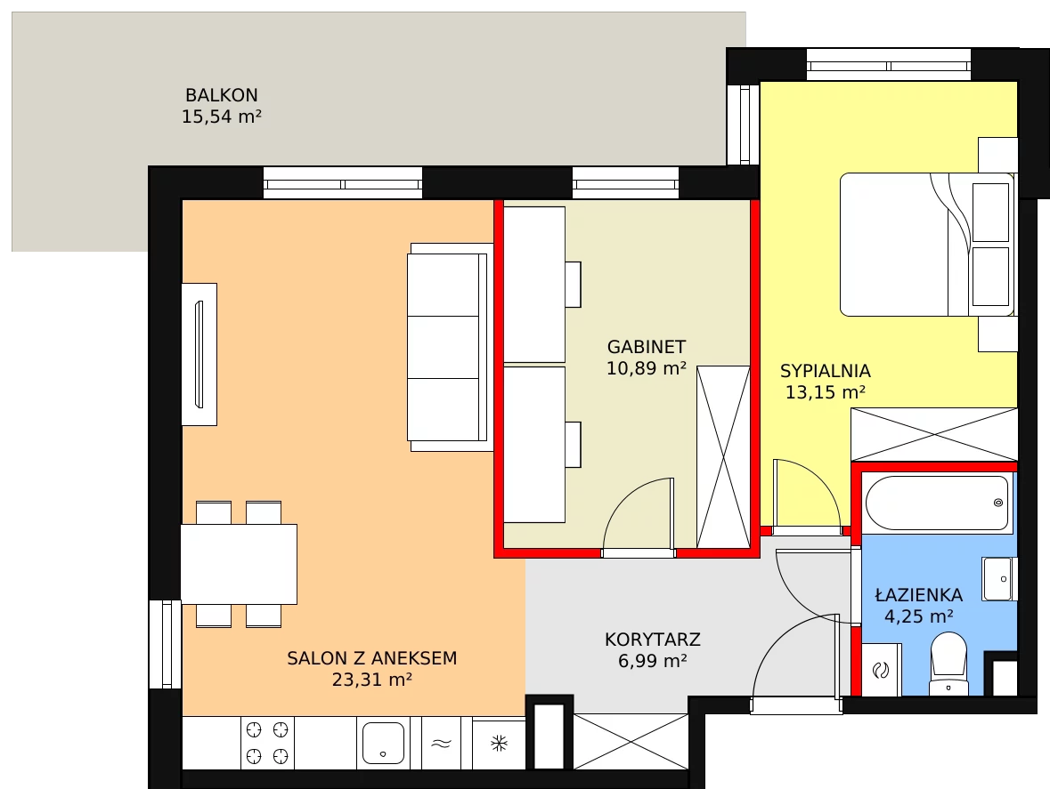 3 pokoje, lokal inwestycyjny 60,42 m², piętro 1, oferta nr 2_01, Ogrody Przyjaciół, Reguły, ul. Wiejska