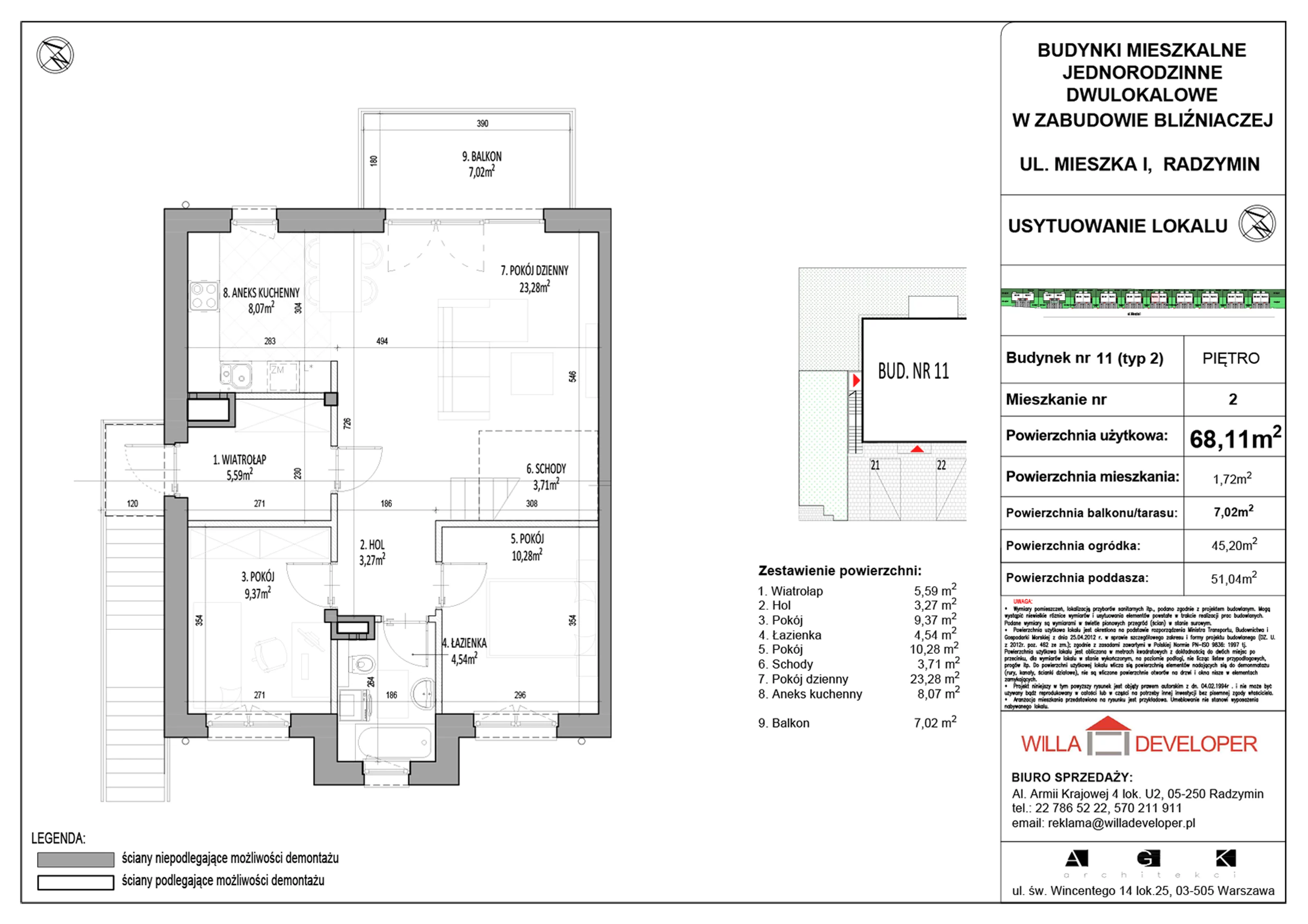 3 pokoje, mieszkanie 68,11 m², piętro 1, oferta nr 11_2, Osiedle Mieszka I, Radzymin, ul. Mieszka I