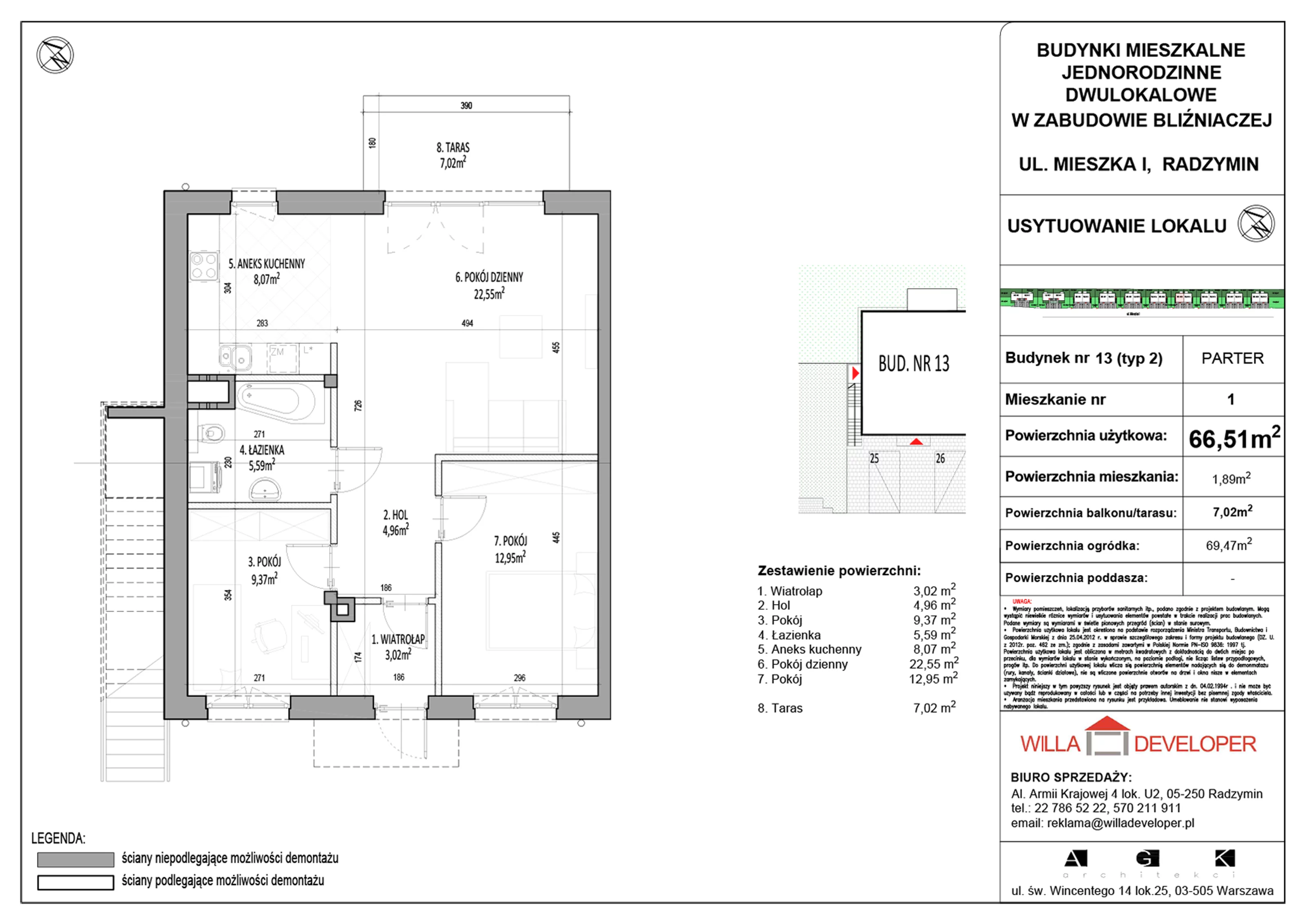 3 pokoje, mieszkanie 66,51 m², parter, oferta nr 13_1, Osiedle Mieszka I, Radzymin, ul. Mieszka I