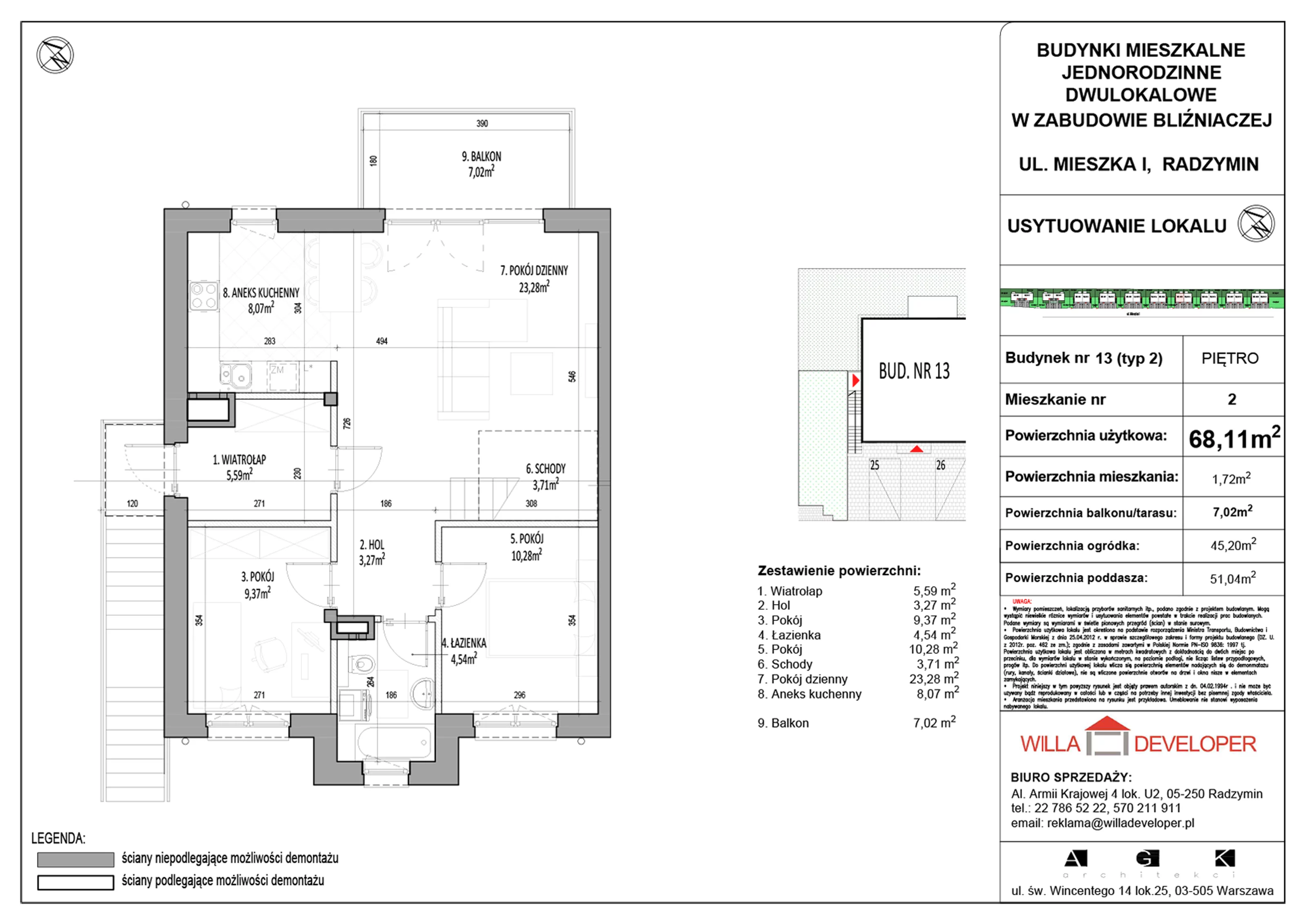 3 pokoje, mieszkanie 68,11 m², piętro 1, oferta nr 13_2, Osiedle Mieszka I, Radzymin, ul. Mieszka I