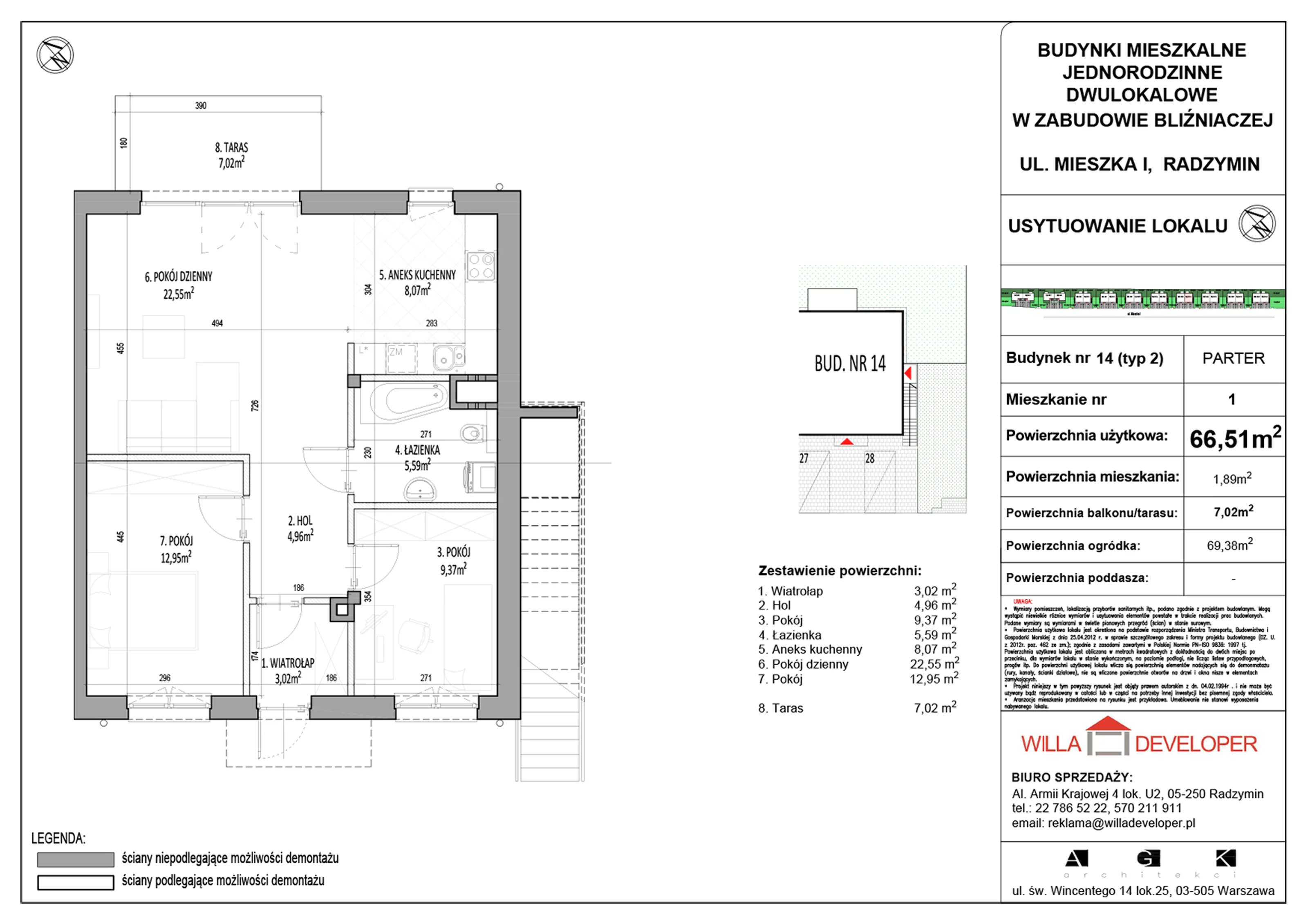 3 pokoje, mieszkanie 66,51 m², parter, oferta nr 14_1, Osiedle Mieszka I, Radzymin, ul. Mieszka I